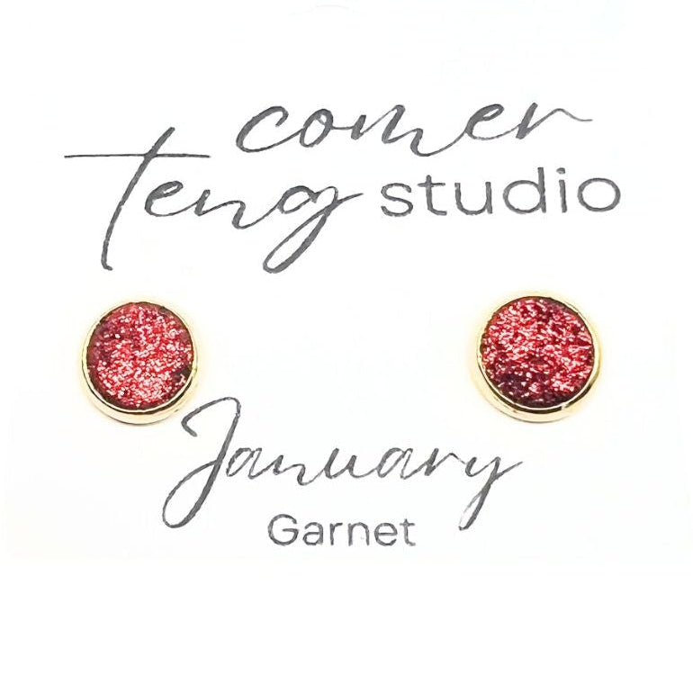 Birth Month Leather Stud Earrings