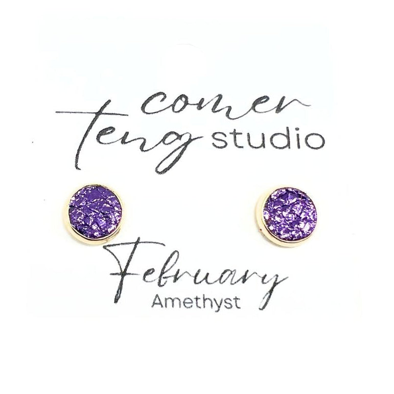 Birth Month Leather Stud Earrings