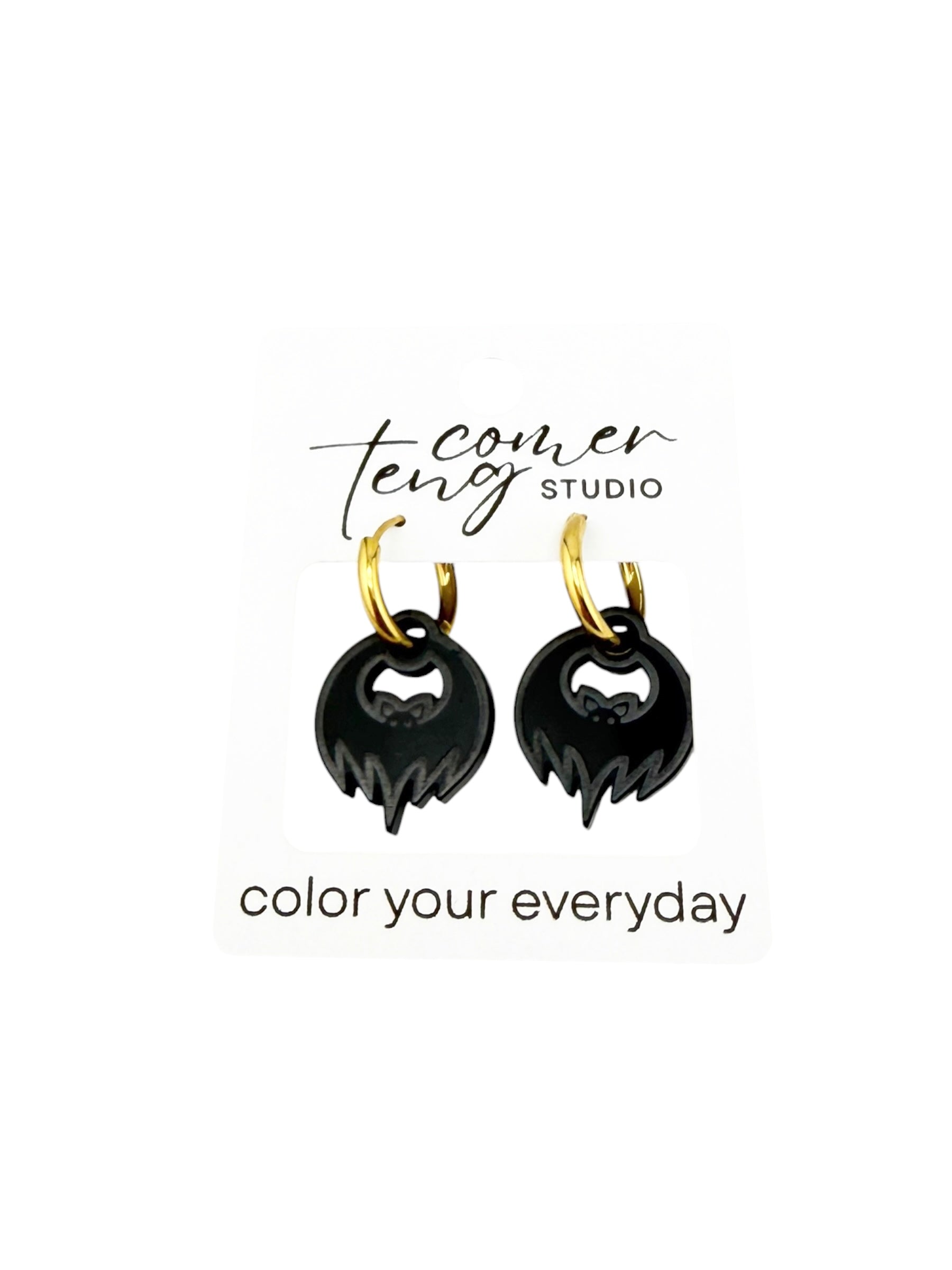 Black Bat Charm Hoop Earrings