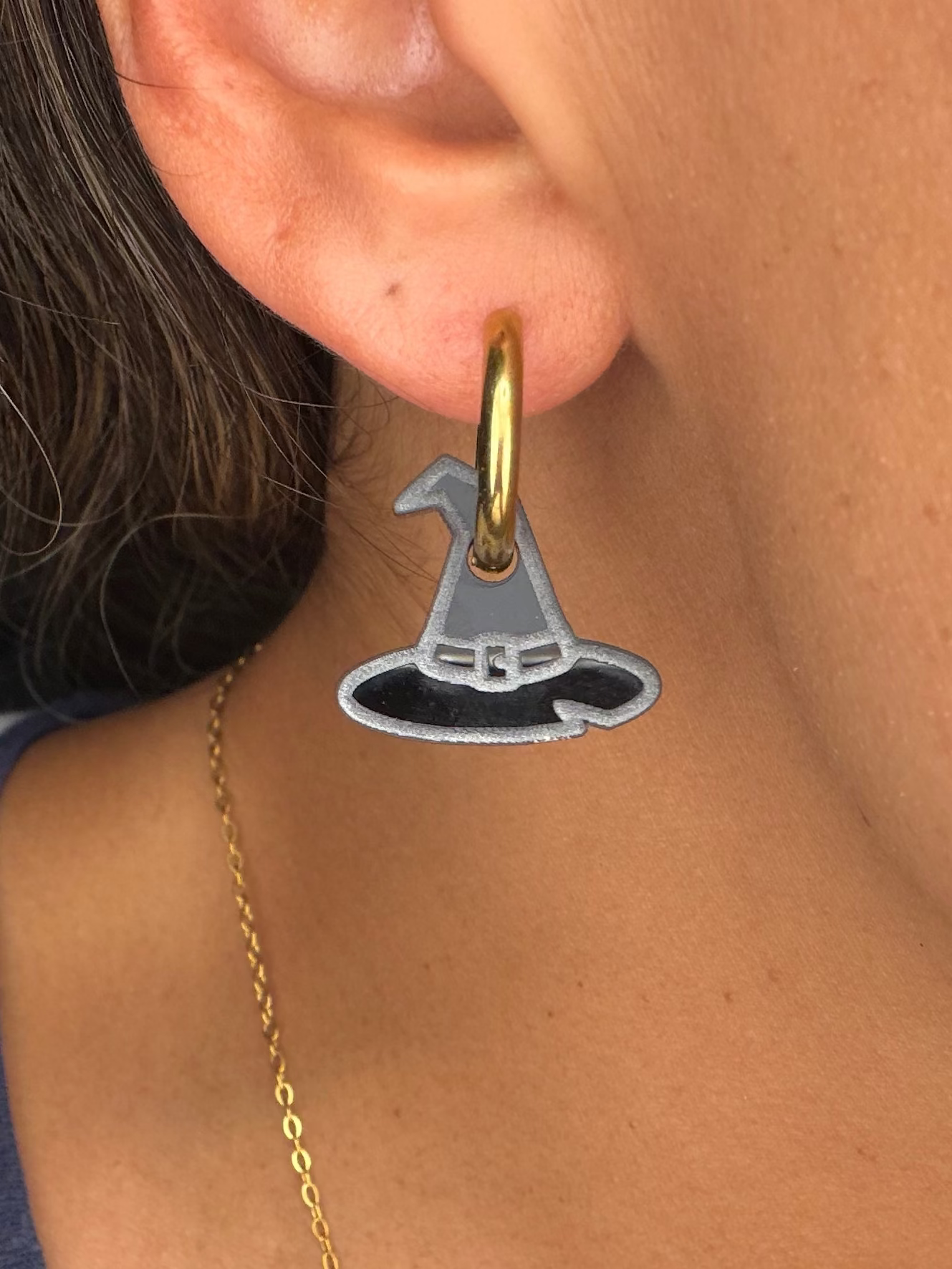 Black Witch Hat Charm Hoop Earrings | Interchangeable Halloween Earrings