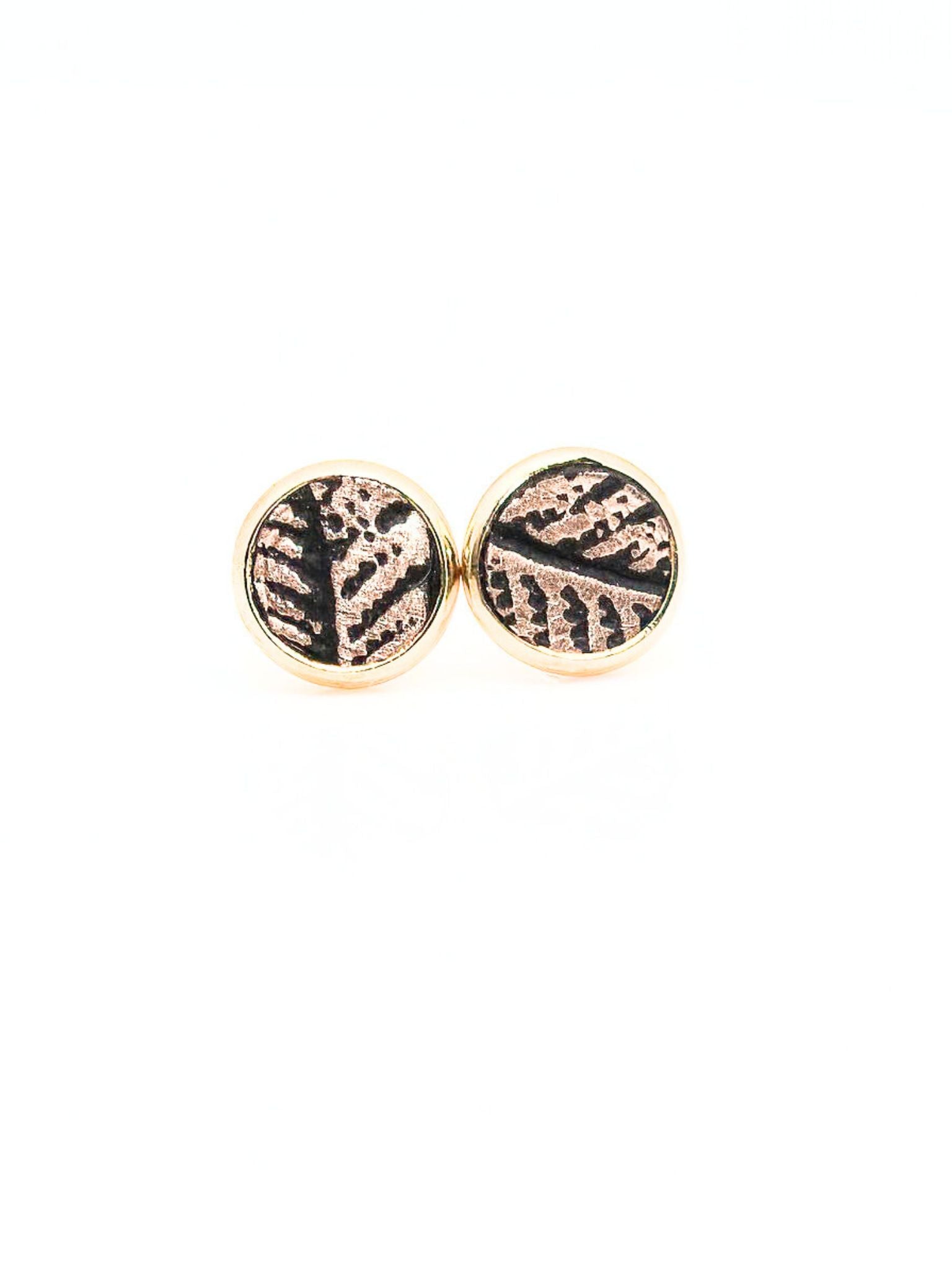 Black/Rose Gold Leather Stud Earrings