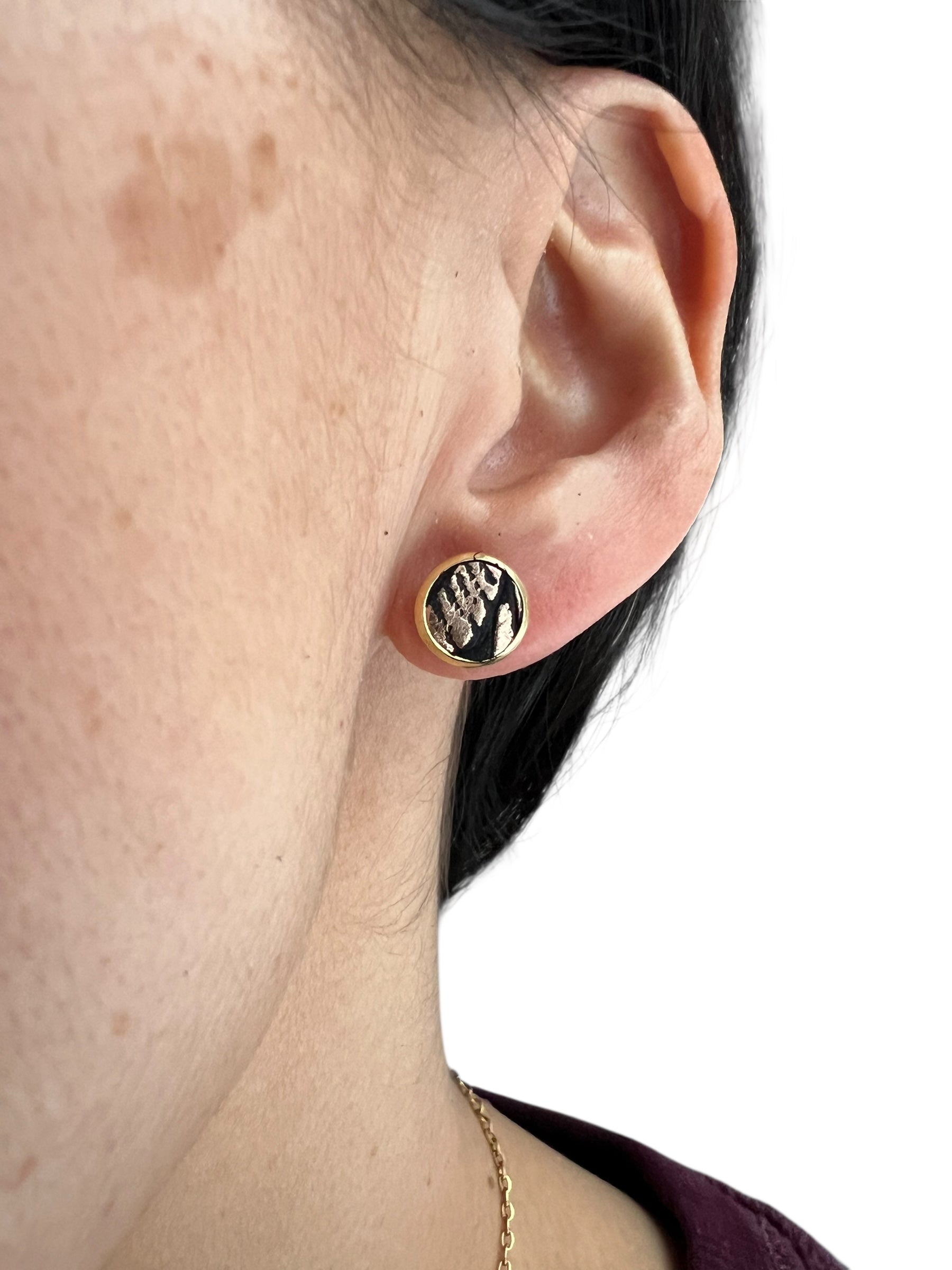 Navy/Rose Gold Leather Stud Earrings