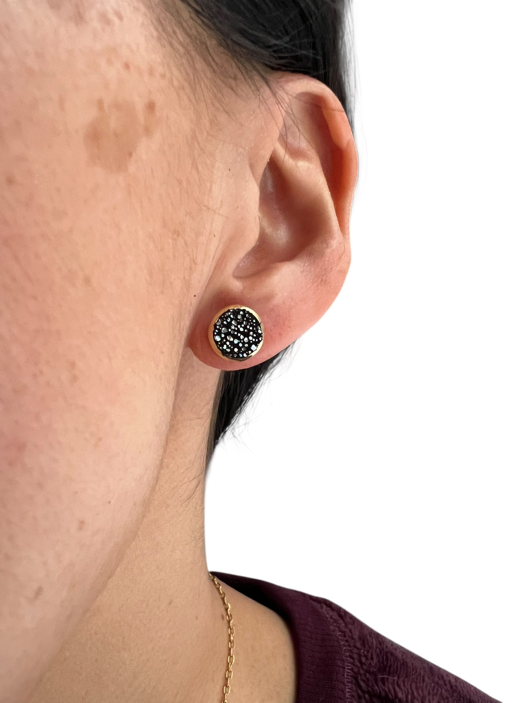 Black/Silver Shimmer Leather Stud Earrings