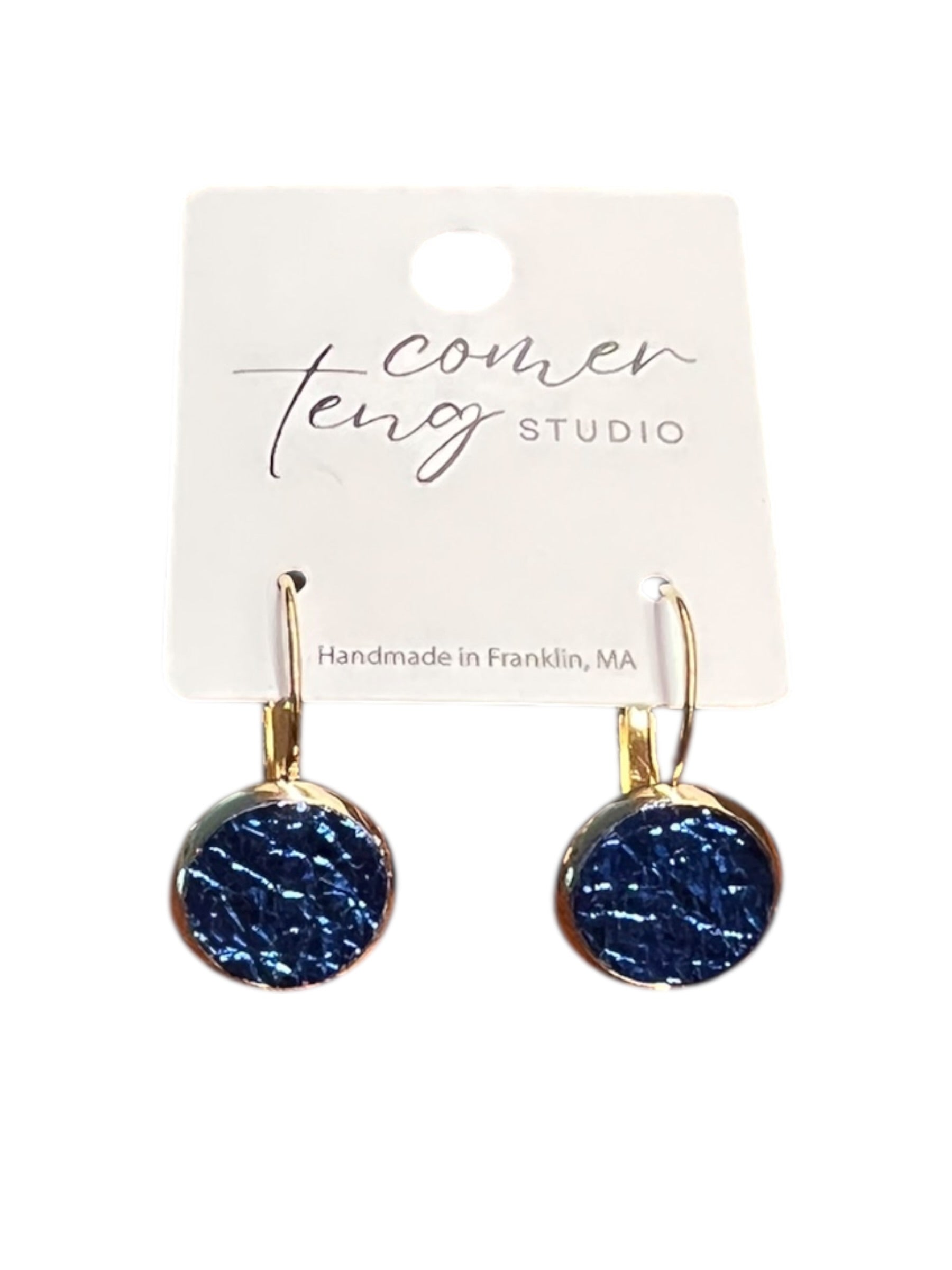 Metallic Blue Leverback Earrings — 12 mm — Stainless Steel or Gold Setting
