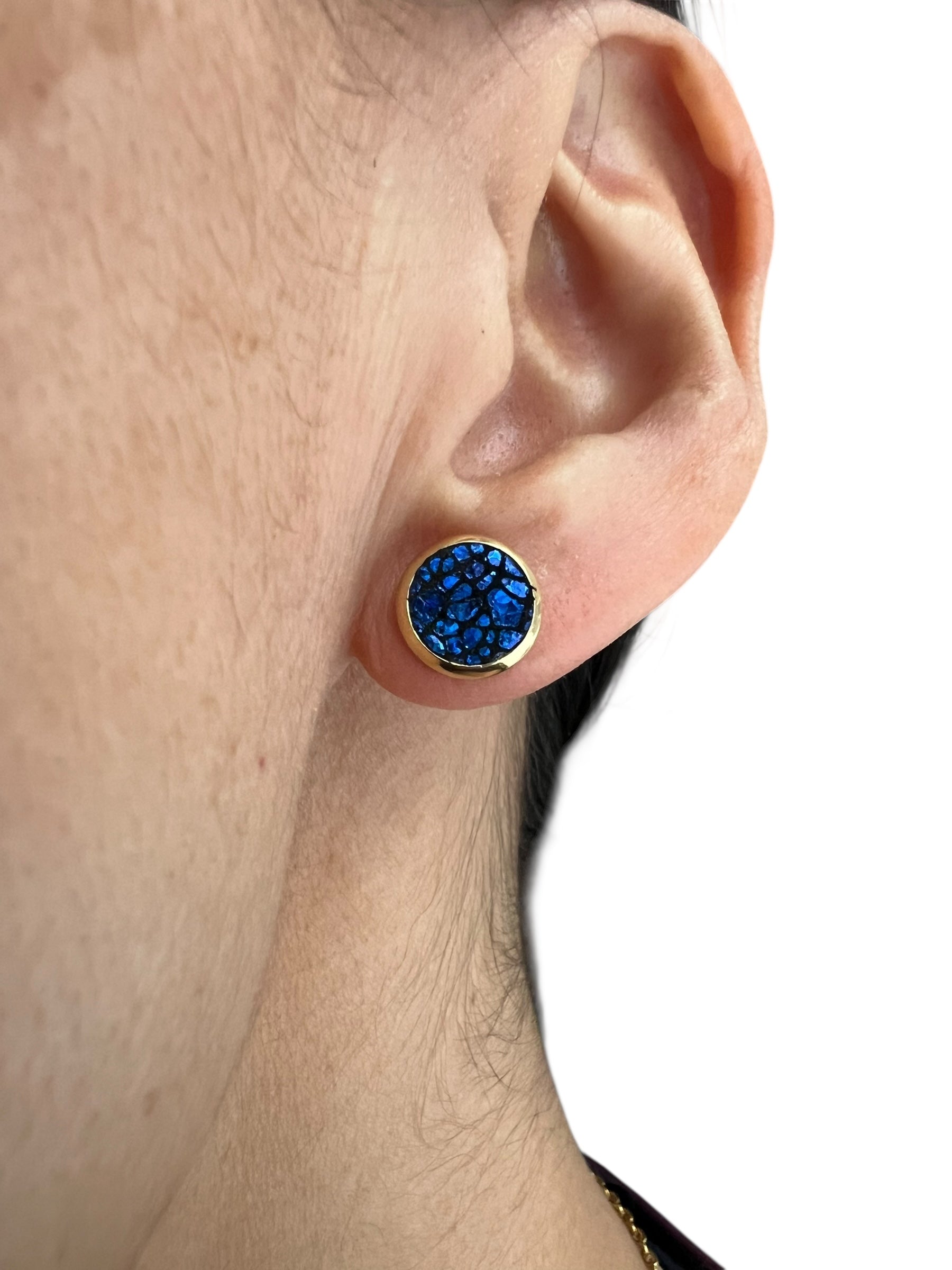 Blue Shimmer Leather Stud Earrings