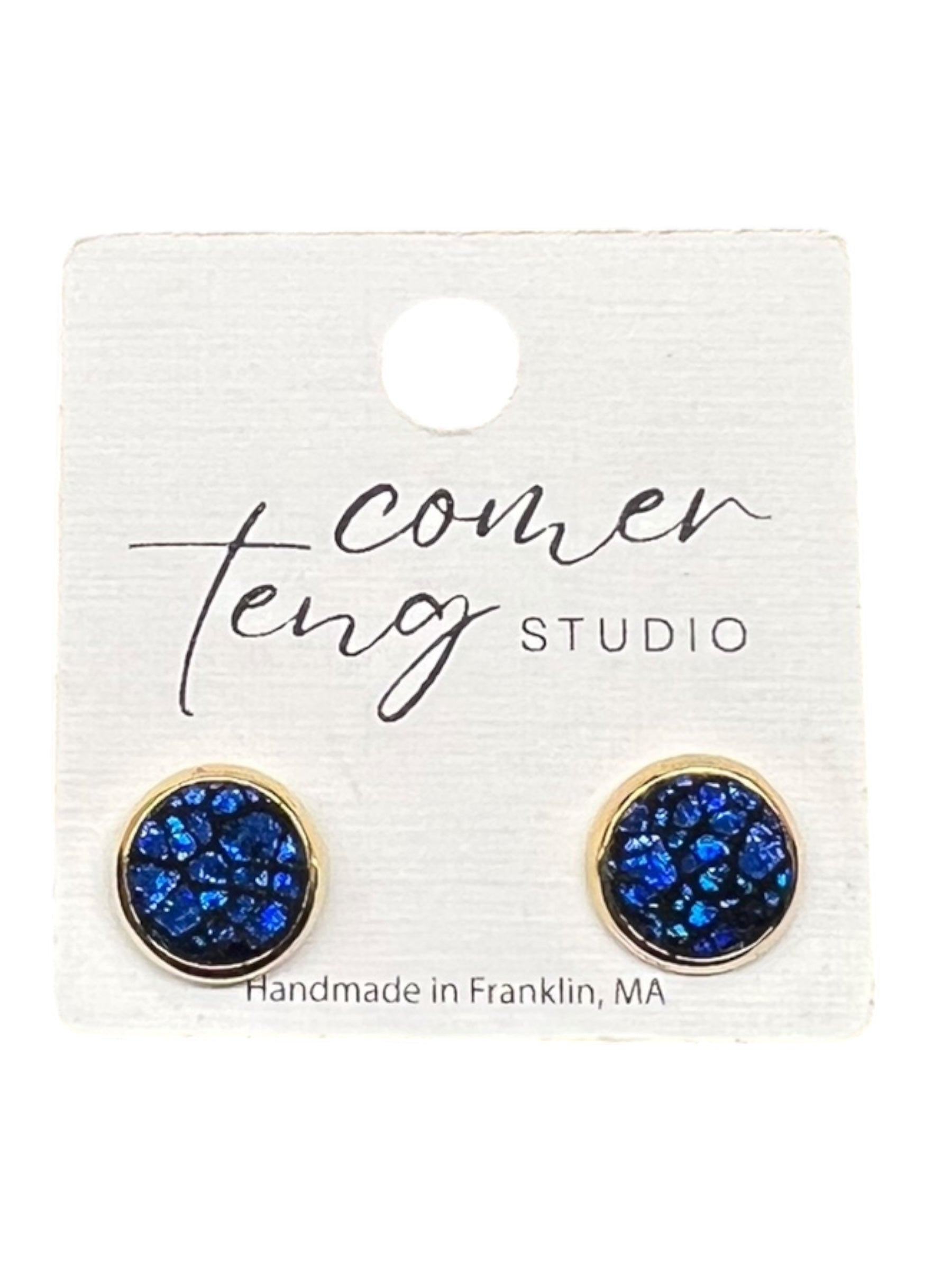 Blue Shimmer Leather Stud Earrings