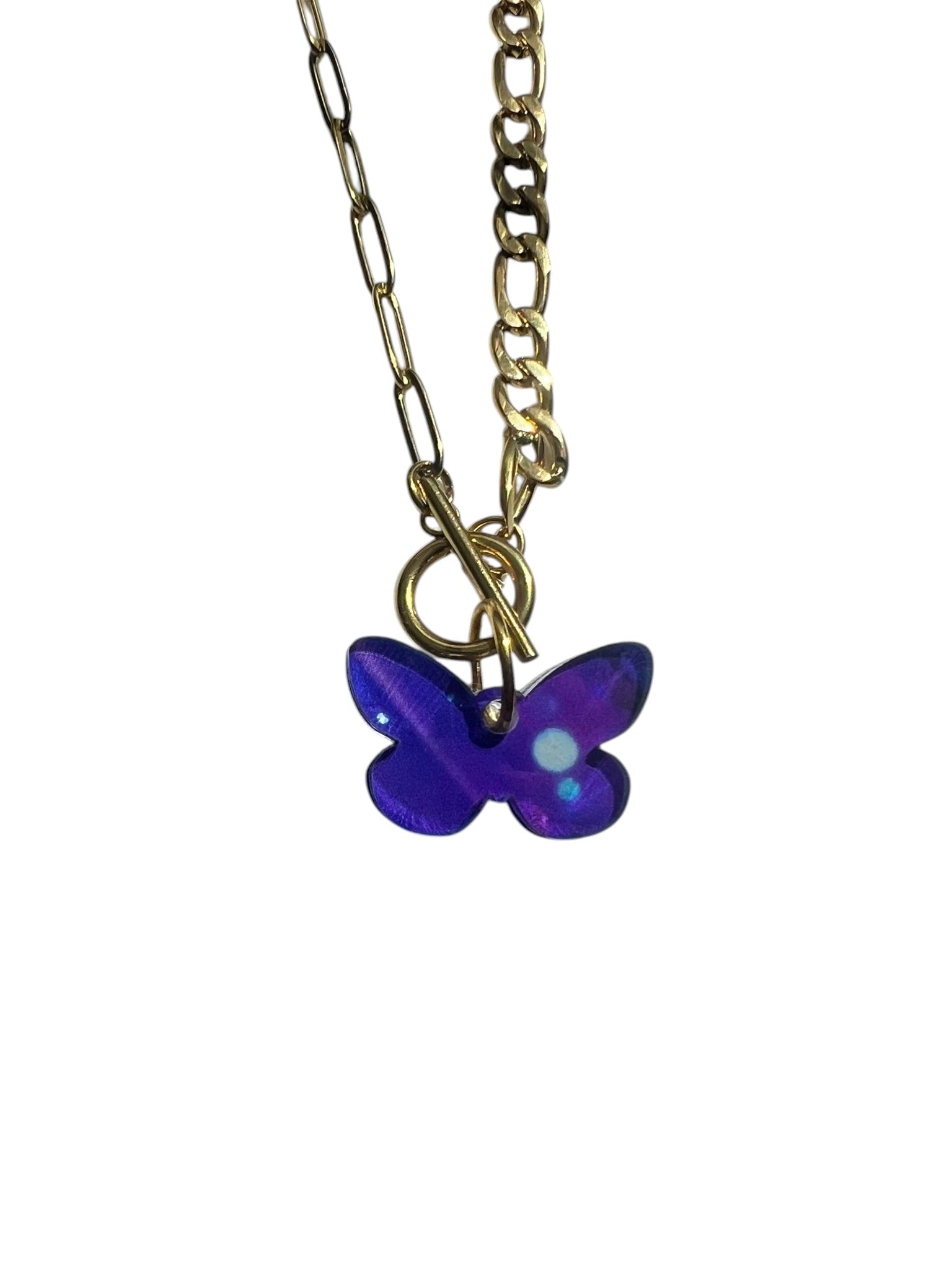 Purple Butterfly Charm Toggle Necklace
