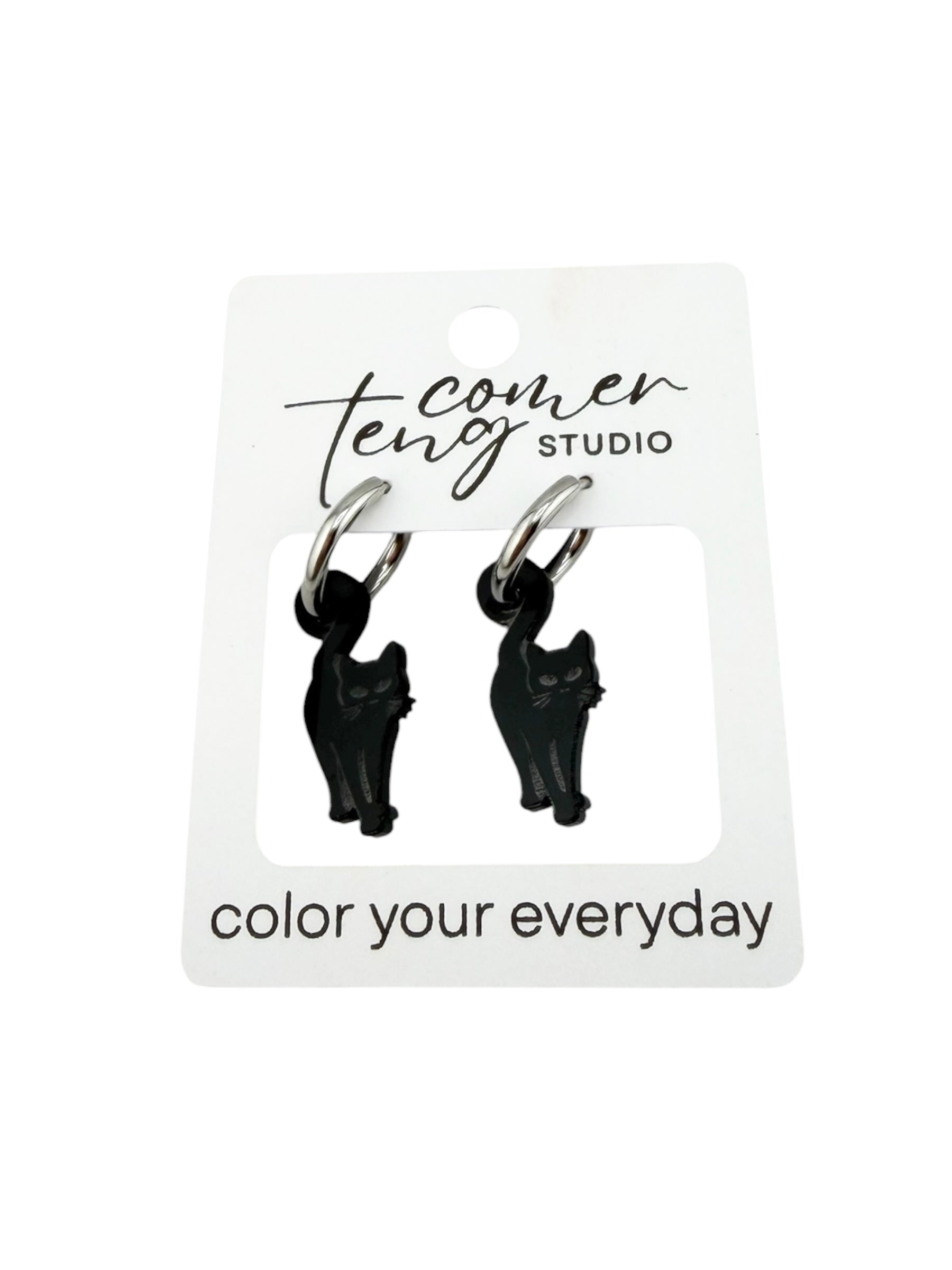 Black Cat Charm Hoop Earrings