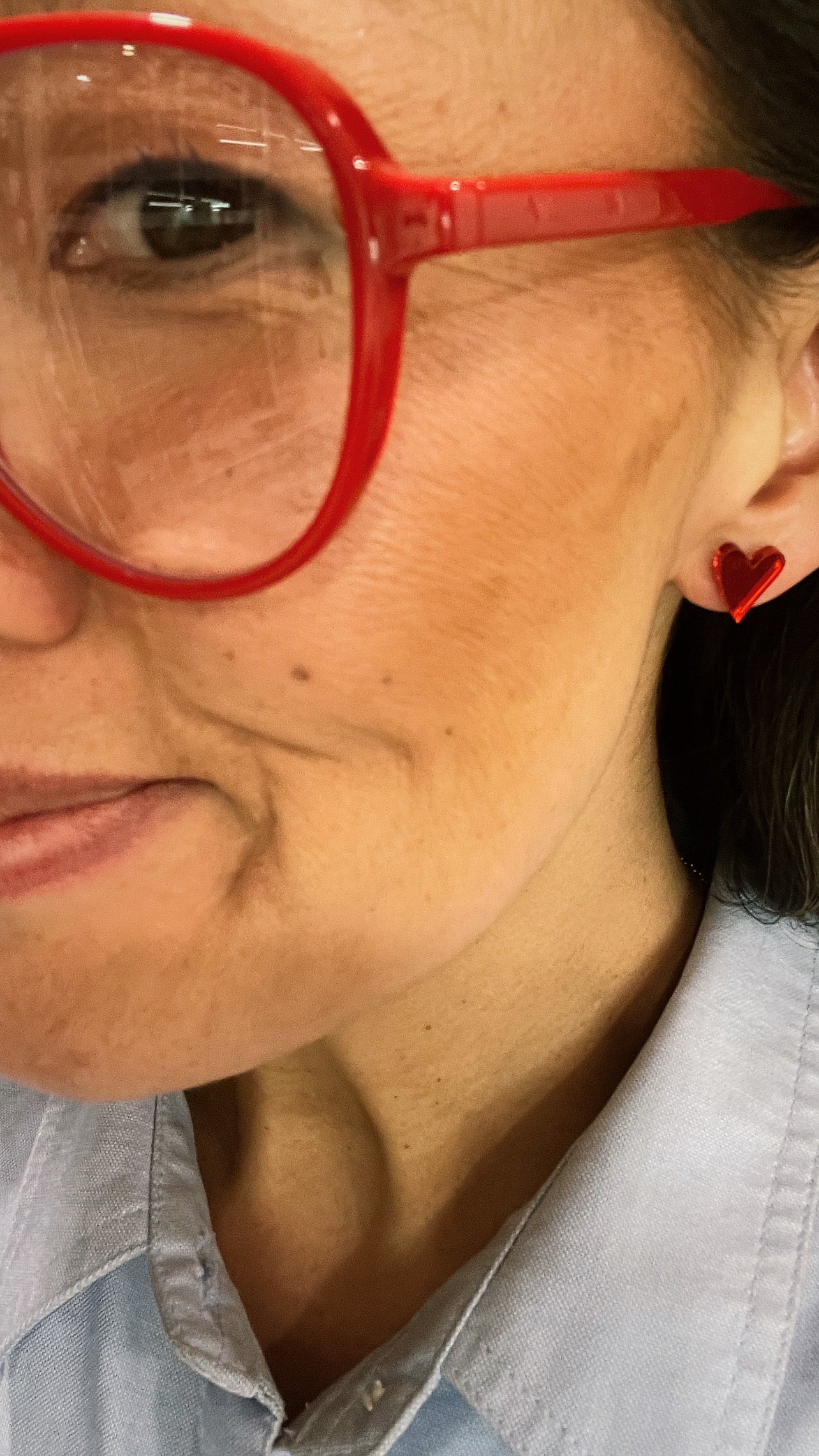 Red Shimmer Heart Stud Earrings