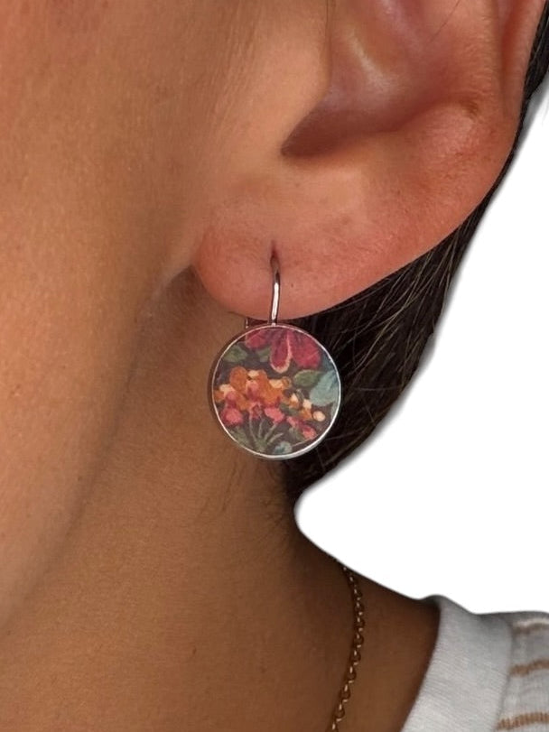 Dark Autumn Floral Leverback Earrings