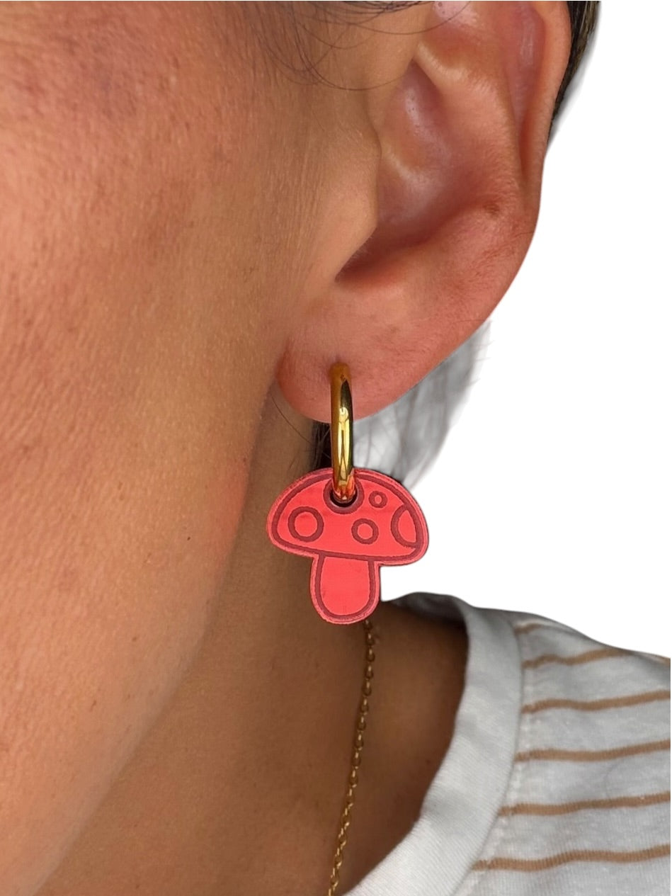 Red Mushroom Charm Hoop Earrings