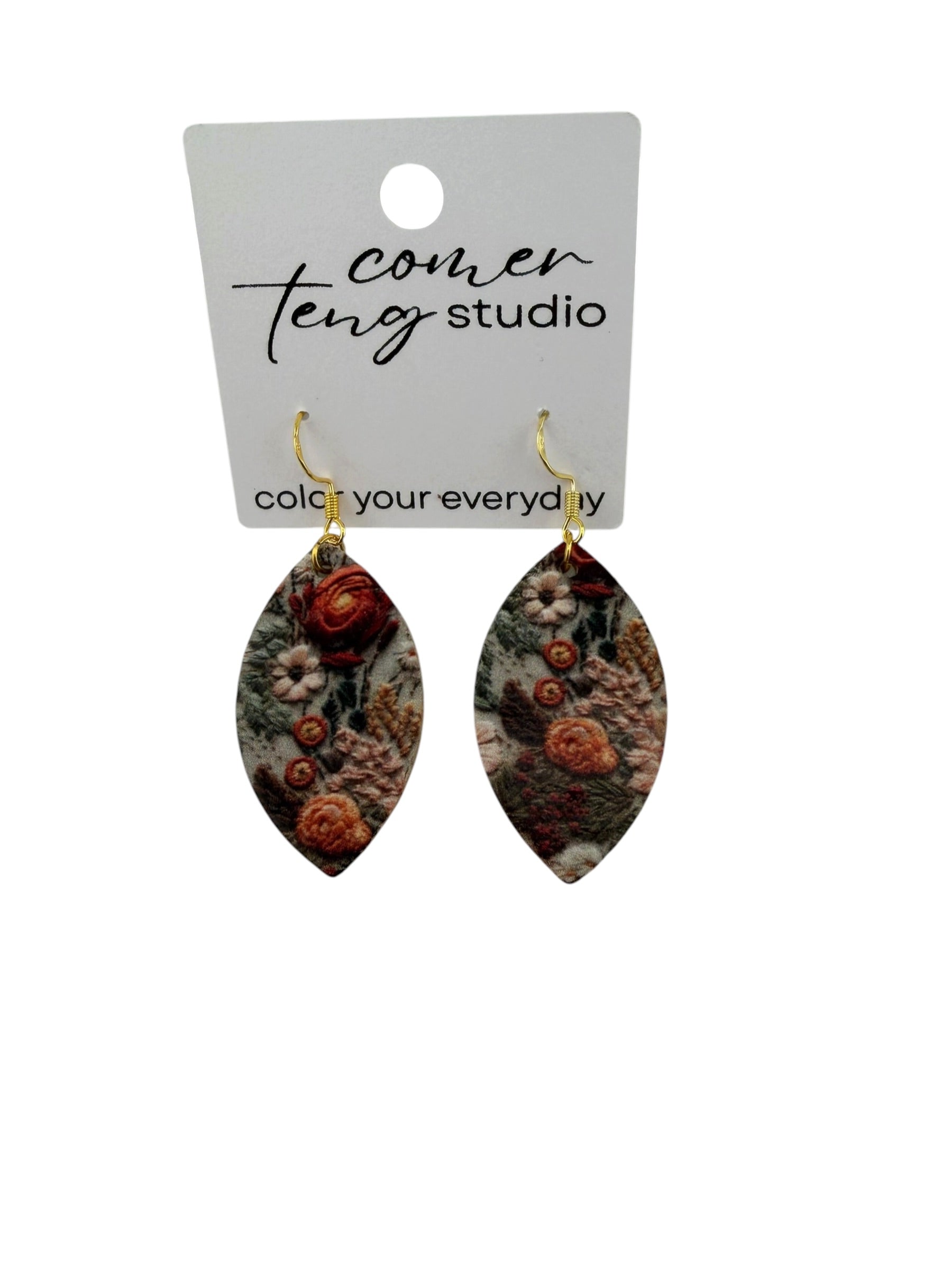 Embroidered Flower Mini Leaf Earrings