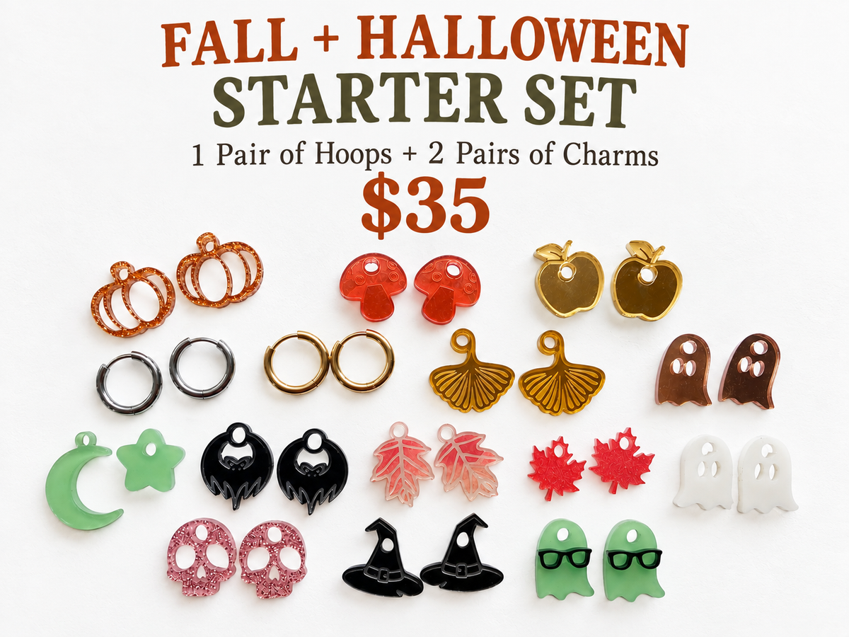 Fall + Halloween Charm Starter Set-One Pair of Hoops + Two Pairs of Charms