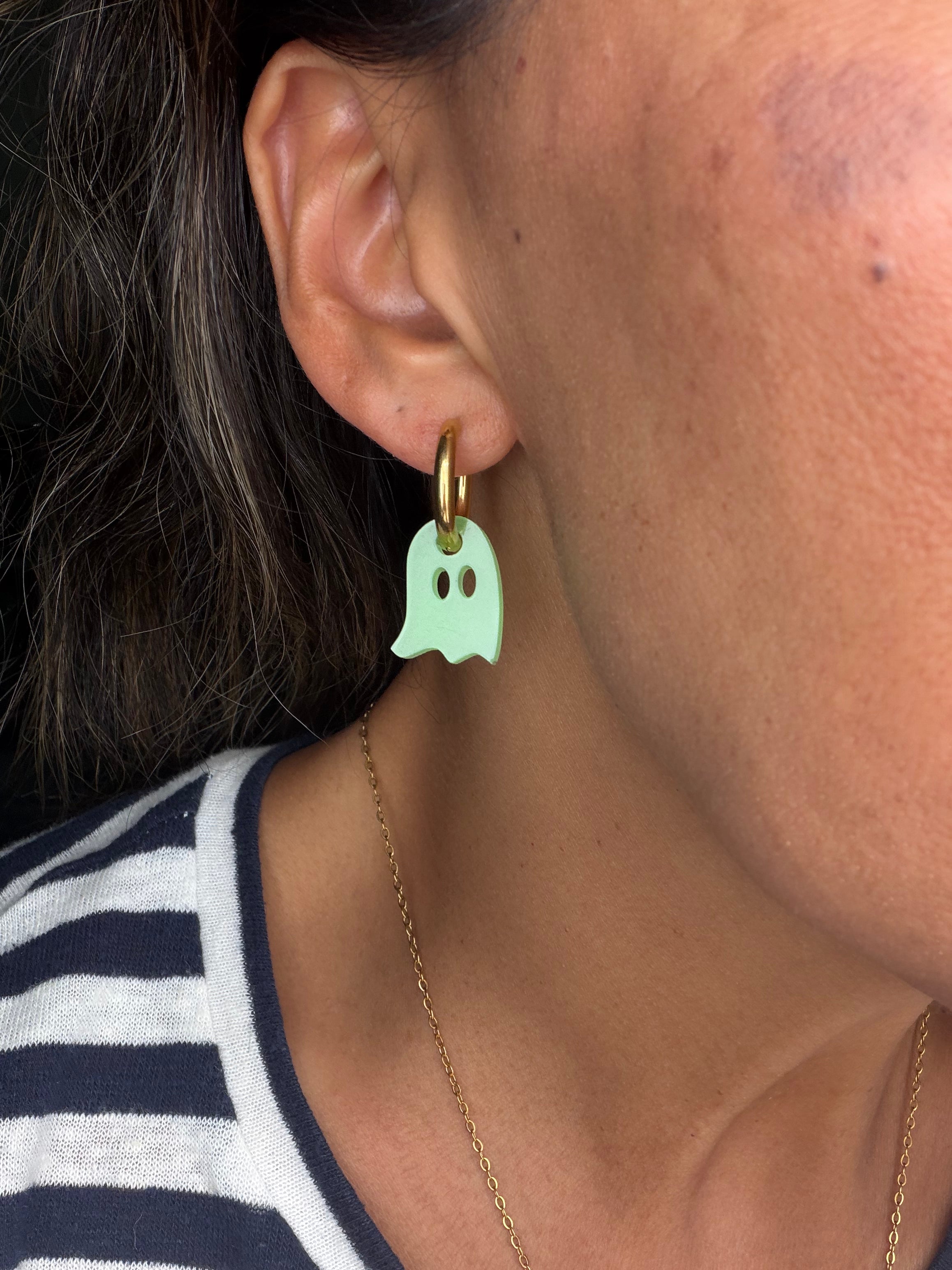 Glow-in-the-Dark Ghost Charm Hoop Earrings