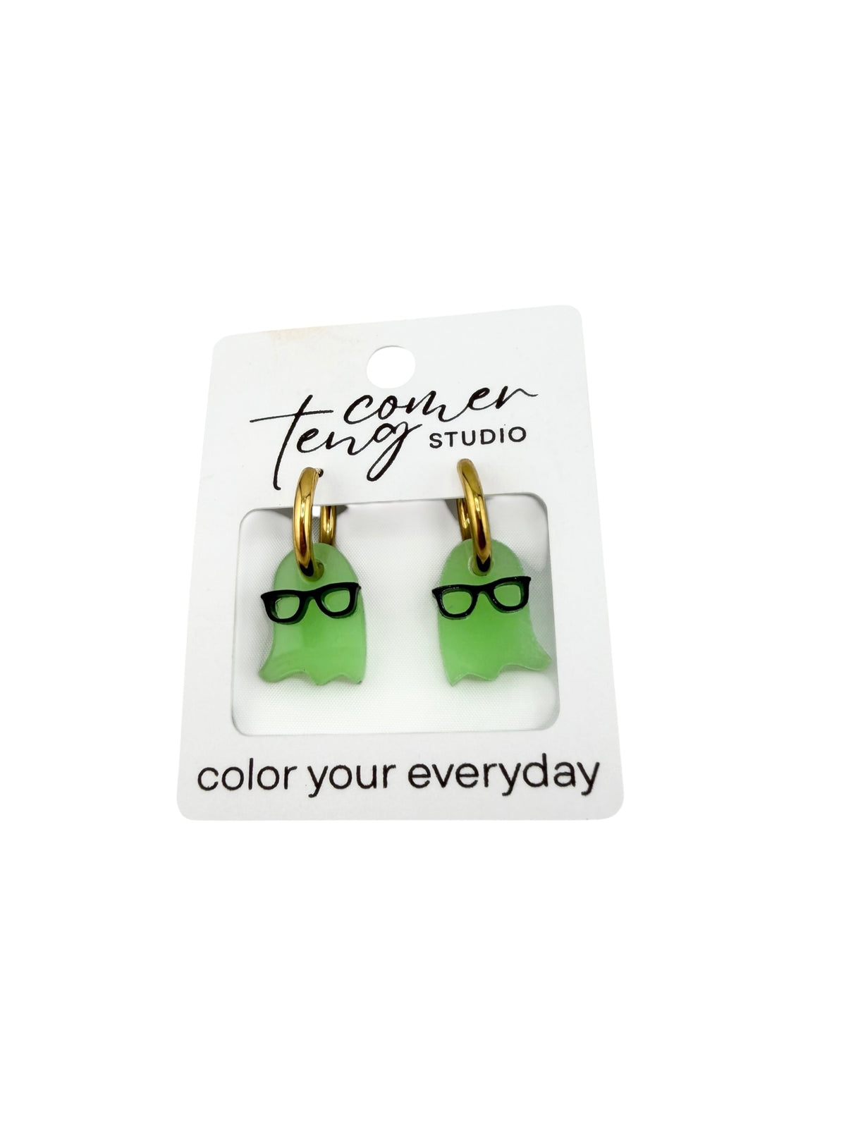 Glow-in-the-Dark Ghosts with Glasses Charm Hoop Earrings