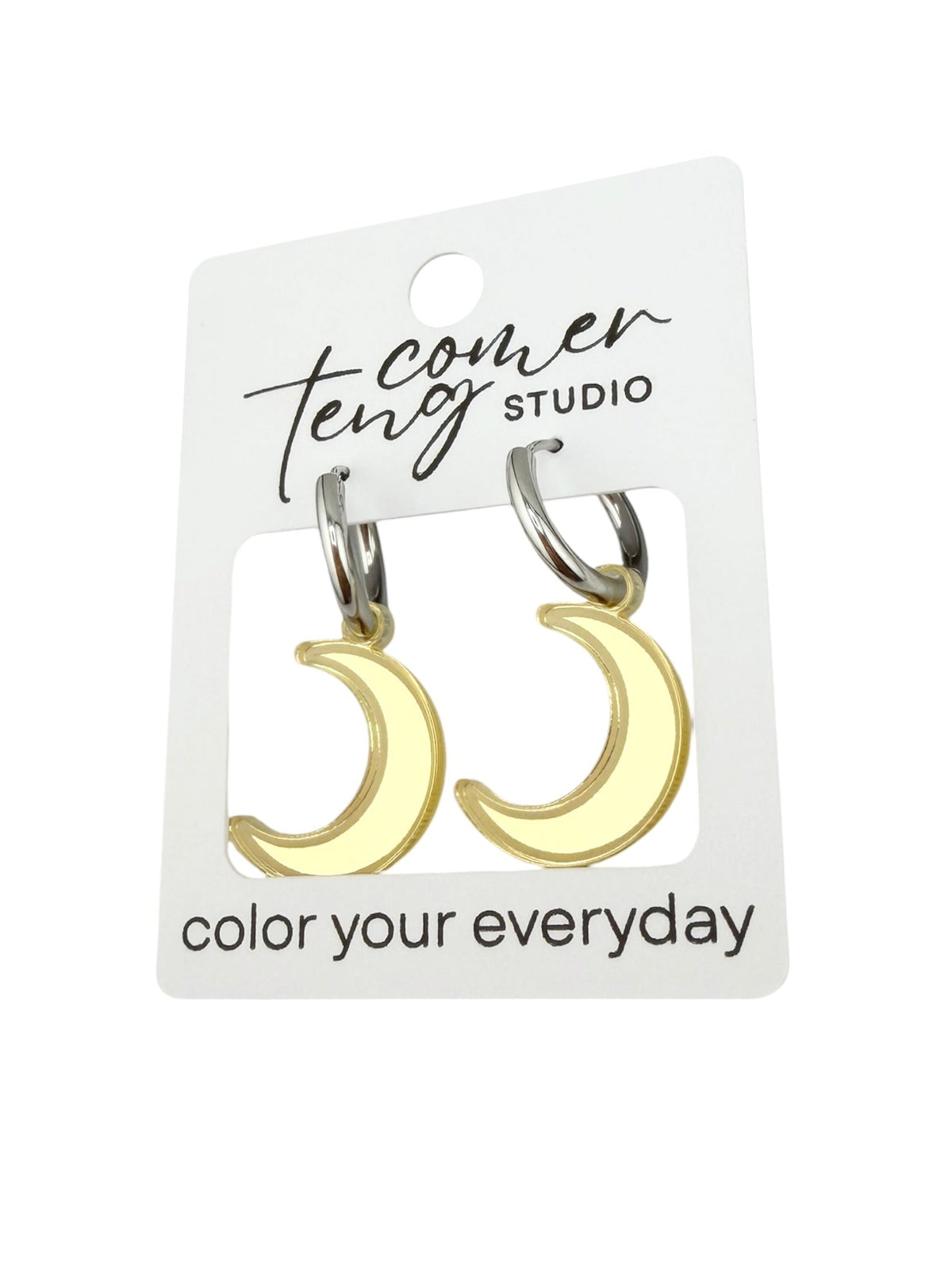 Gold Shimmer Moon Charm Hoop Earrings