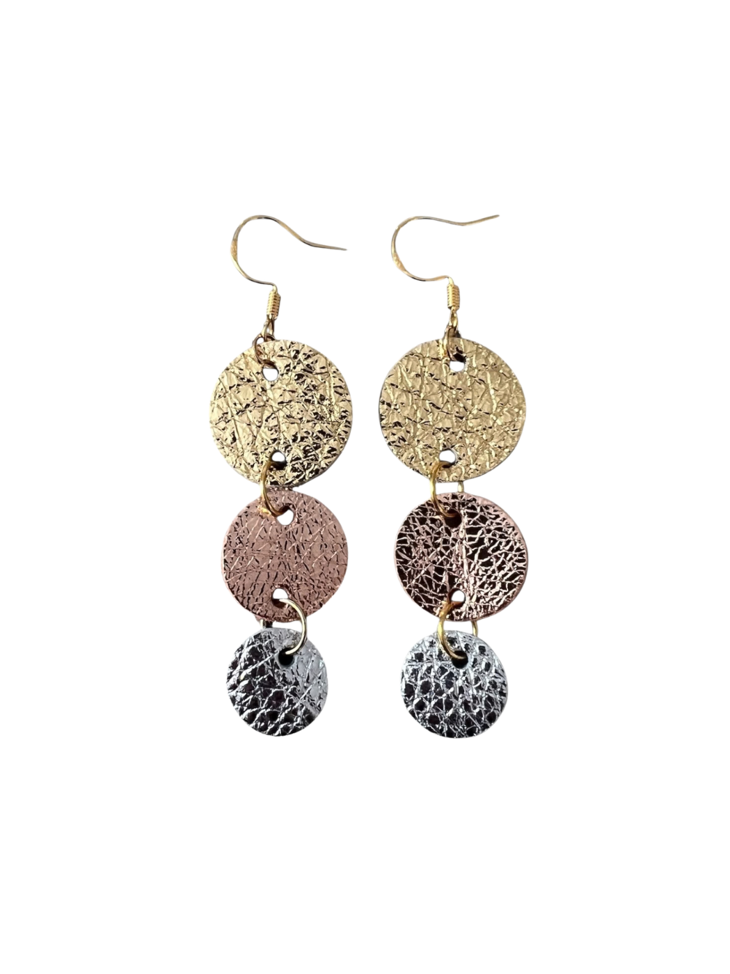Gold, Rose Gold, Silver Leather Trio Earrings