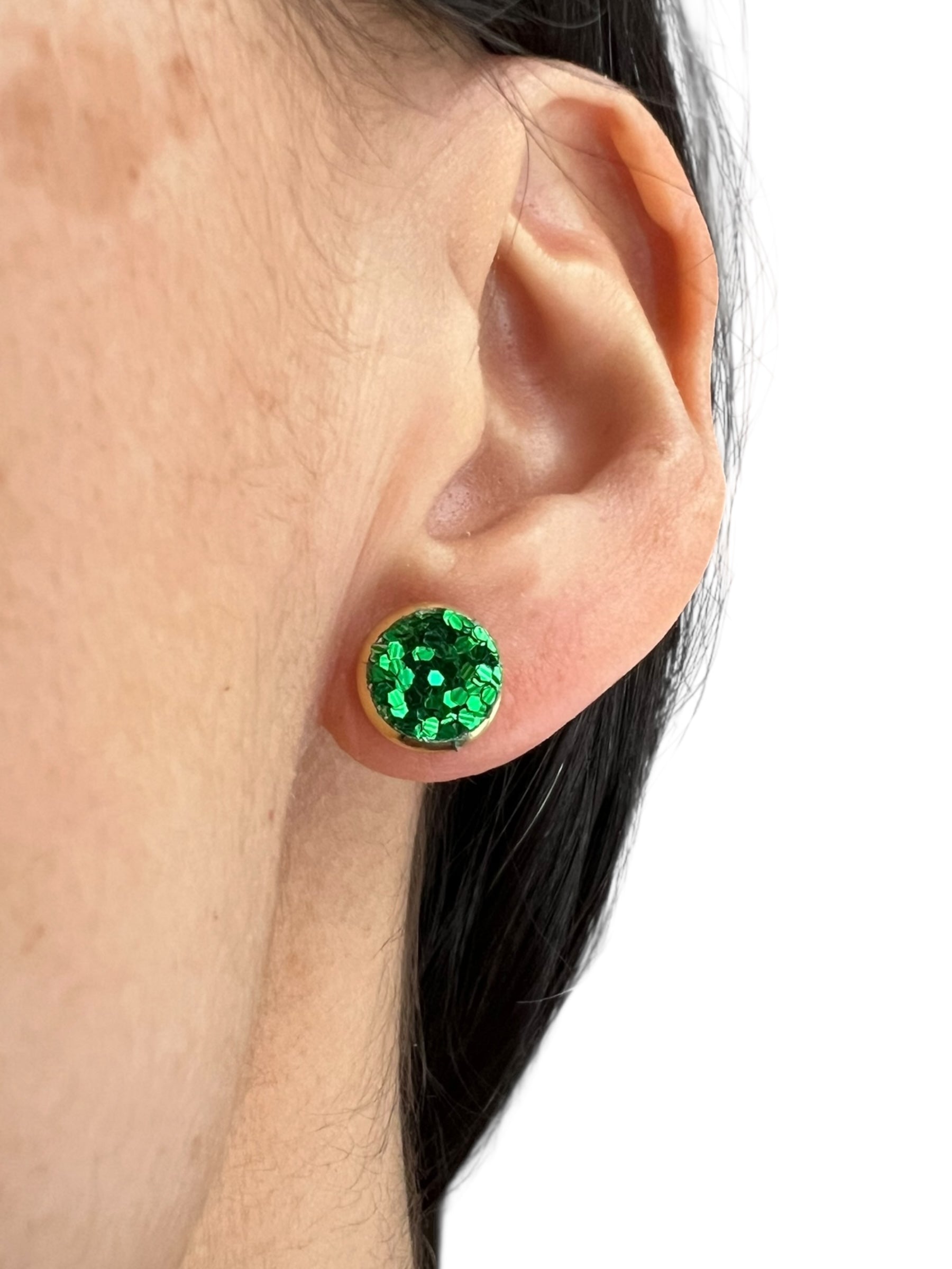 Green Sparkle Stud Earrings