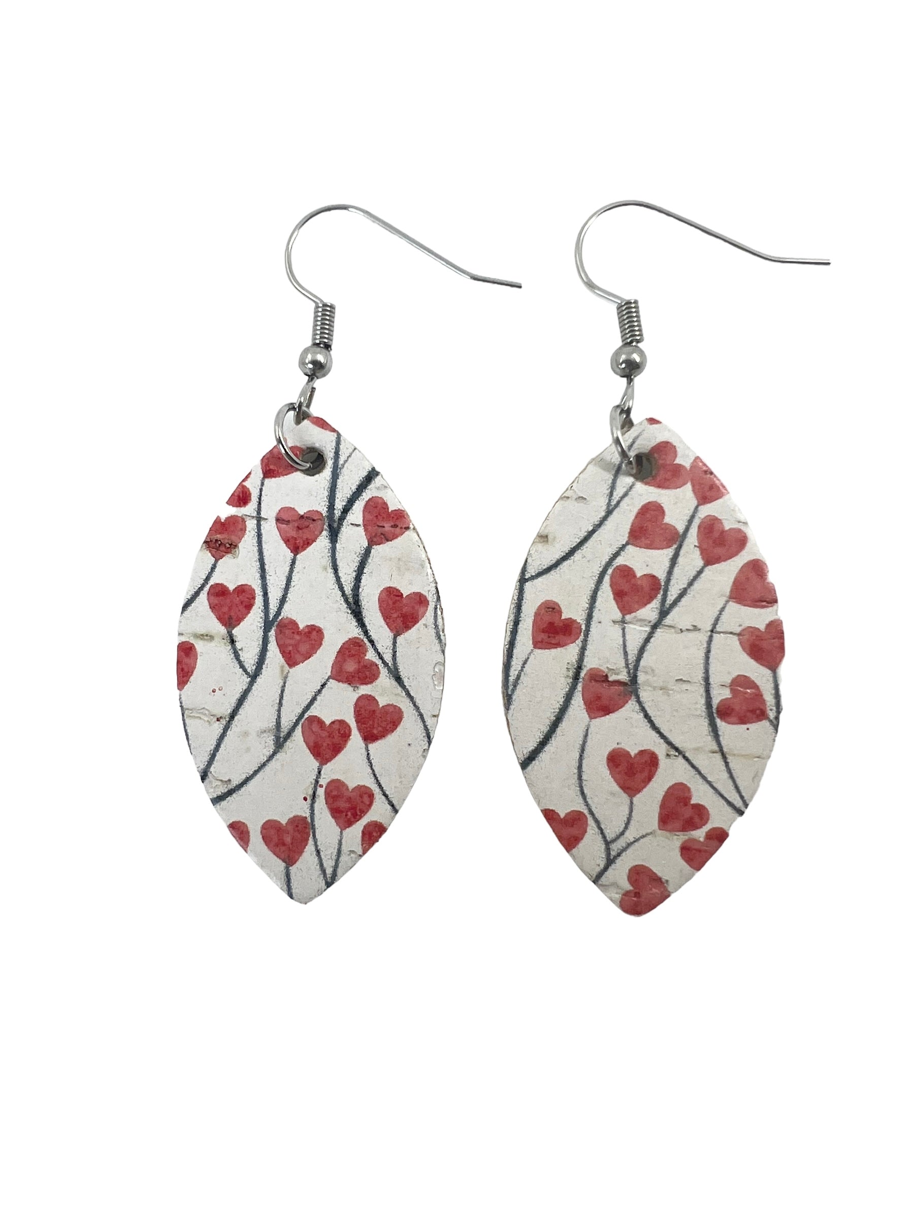 Mini Leaf Heart Tree Cork Earrings