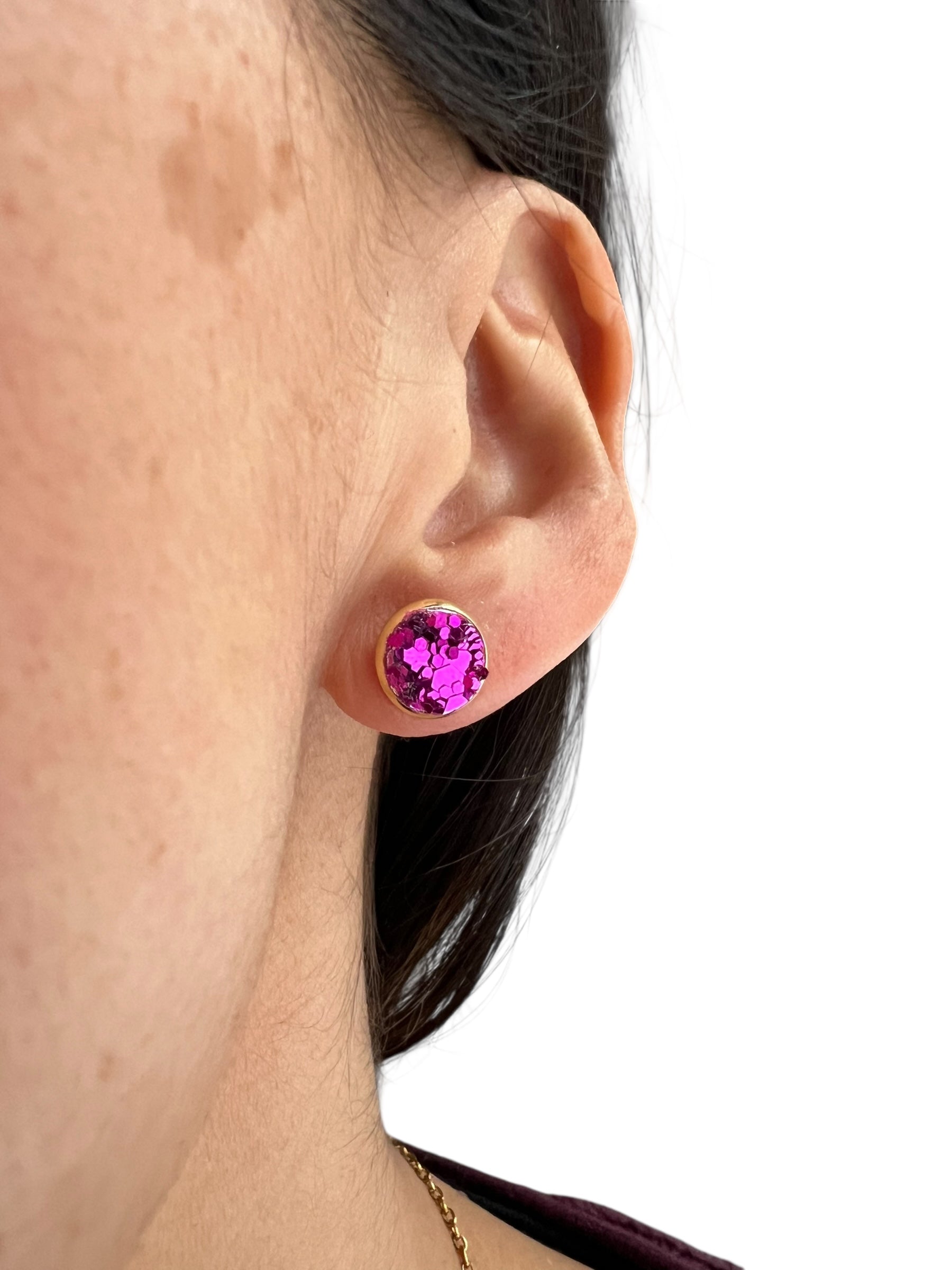 Hot Pink Sparkle Stud Earrings