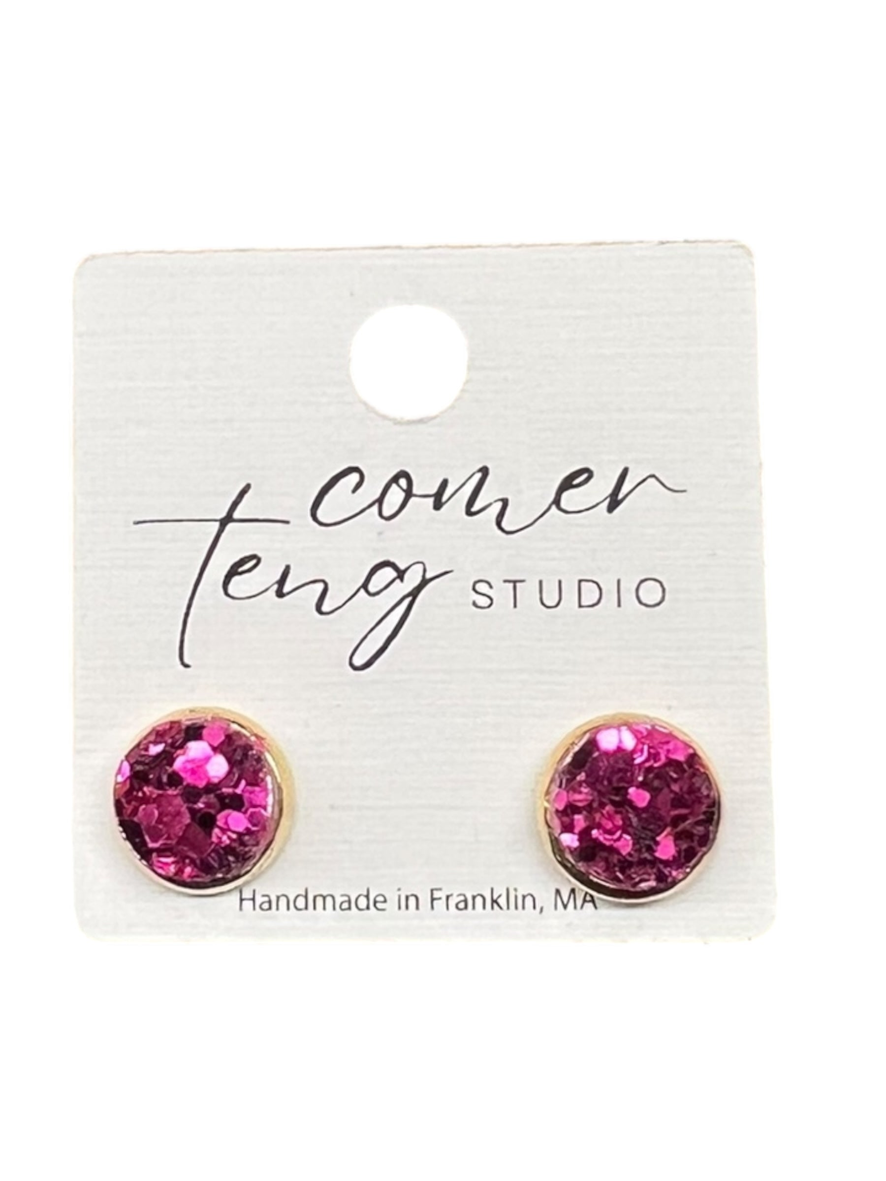 Hot Pink Sparkle Stud Earrings