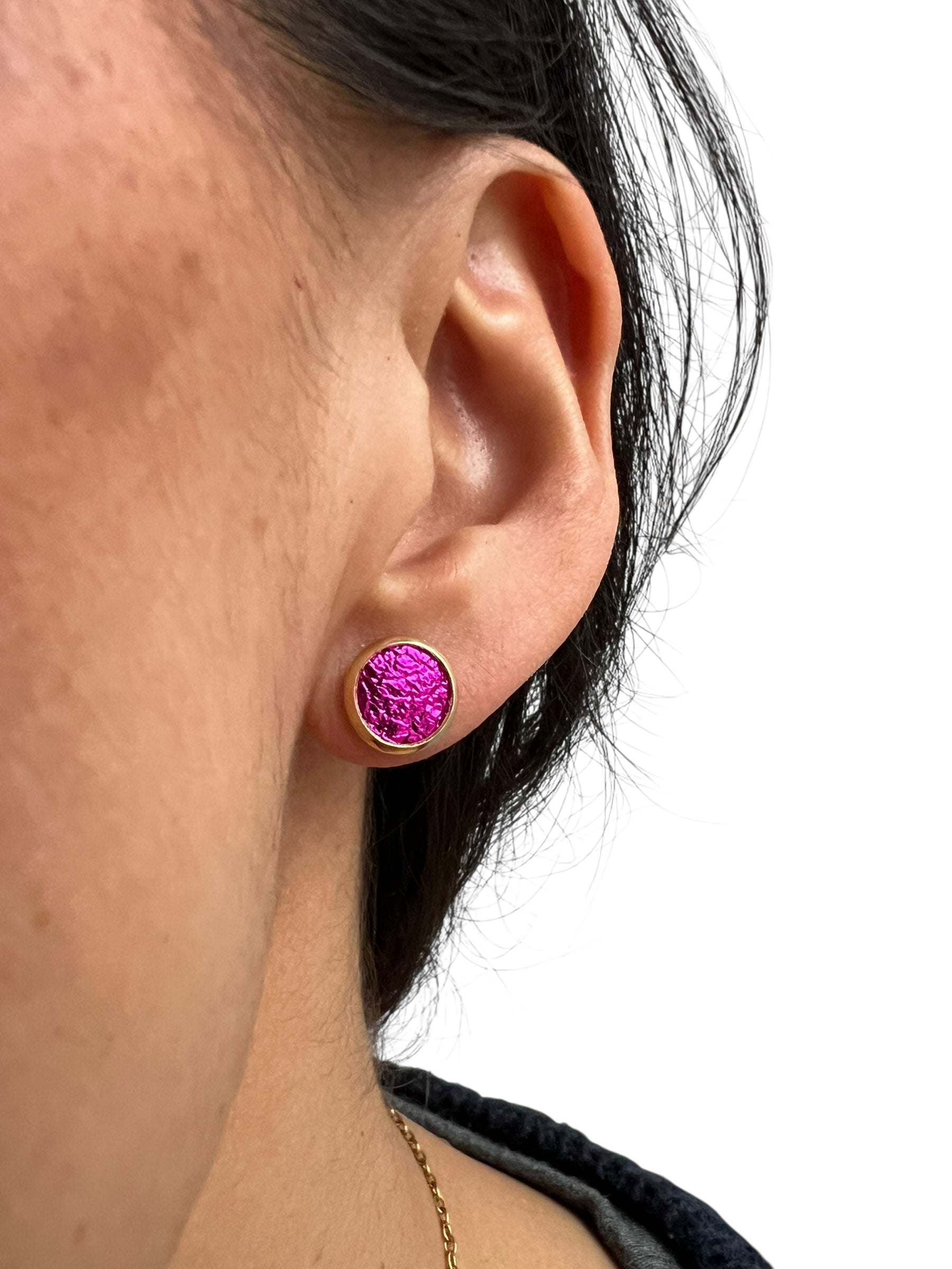 Metallic Hot Pink Leather Stud Earrings