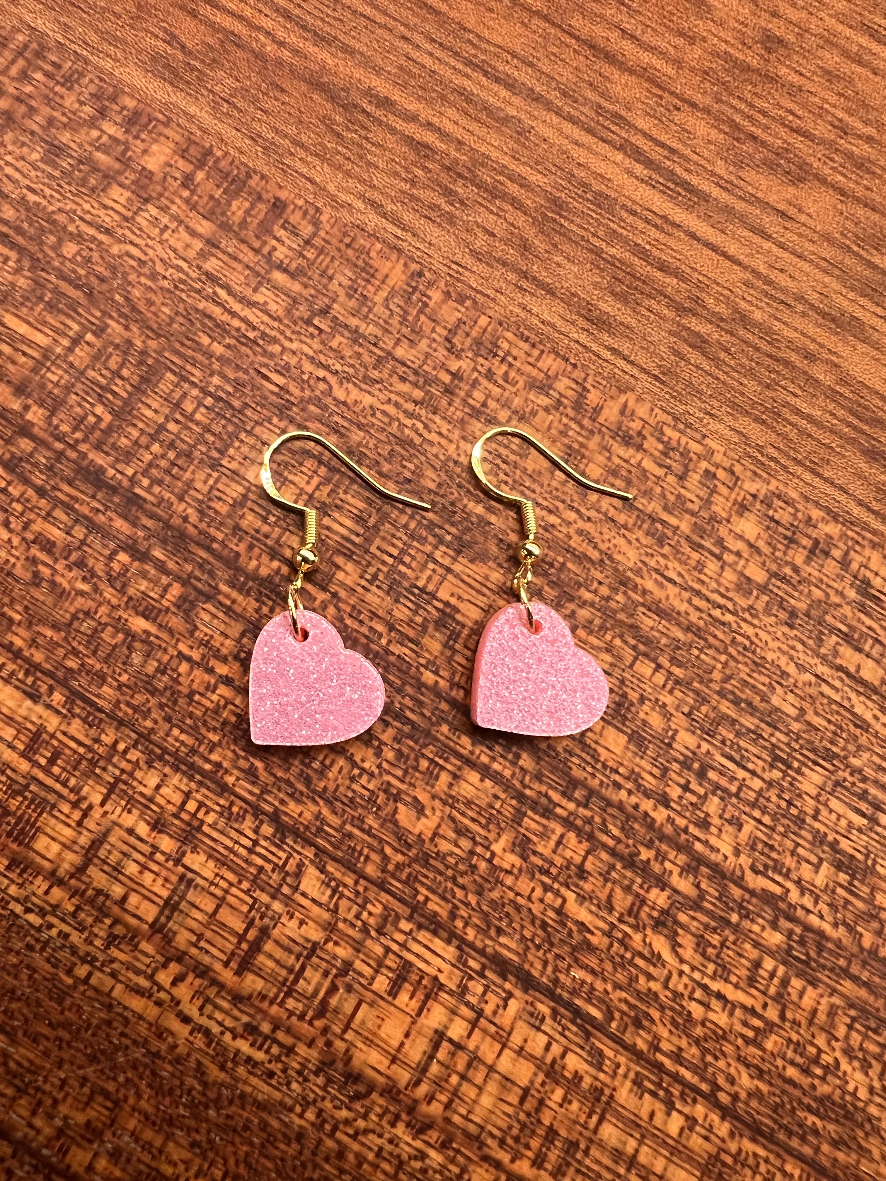 Sparkle Pink Acrylic Heart Earrings