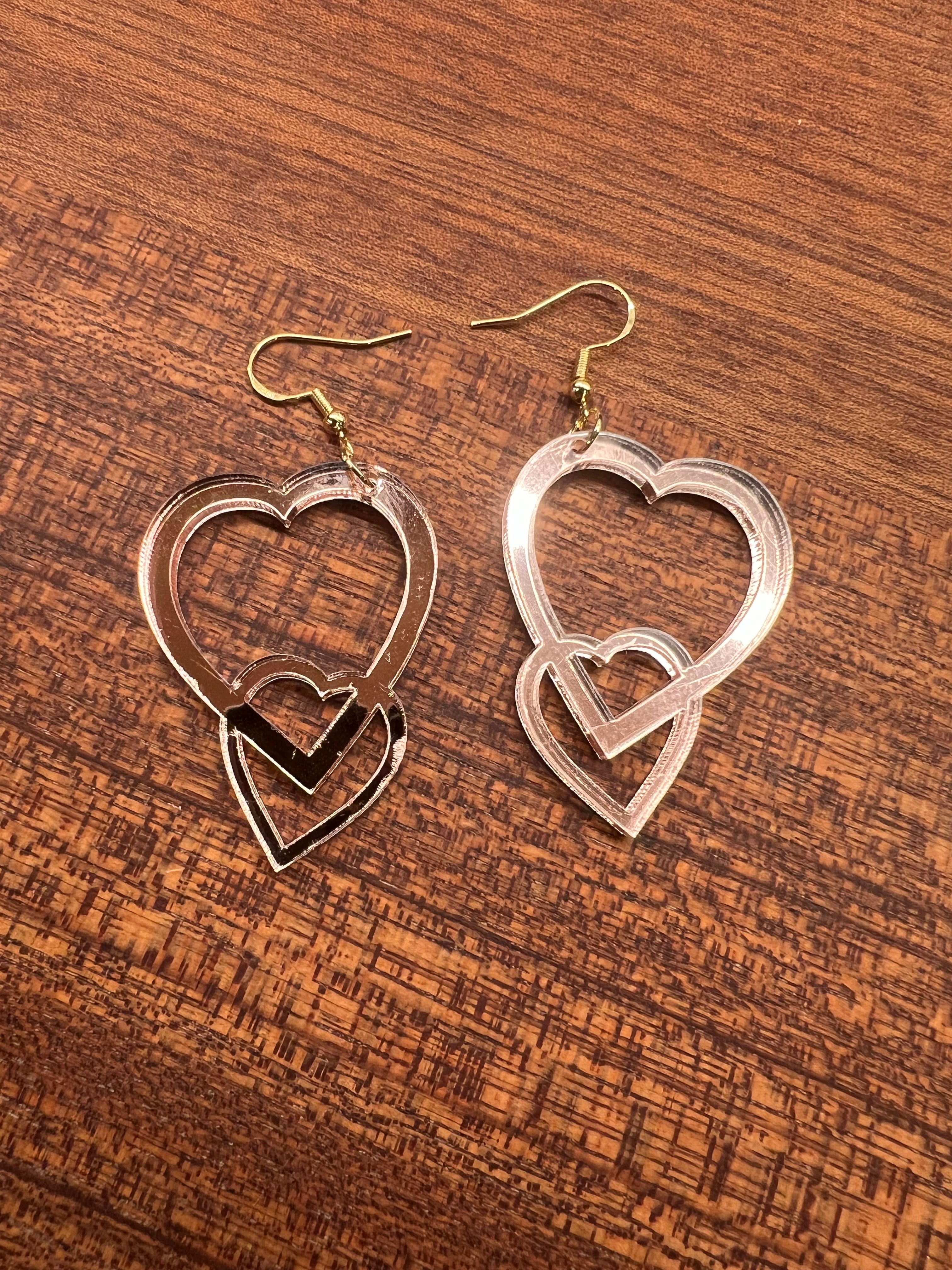 Rose Gold Shimmer Acrylic Double Heart Earrings