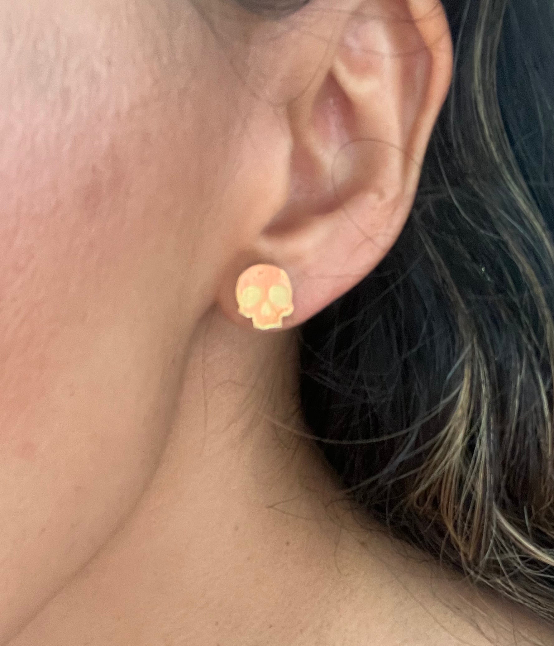 Gold Shimmer Skull Stud Earrings