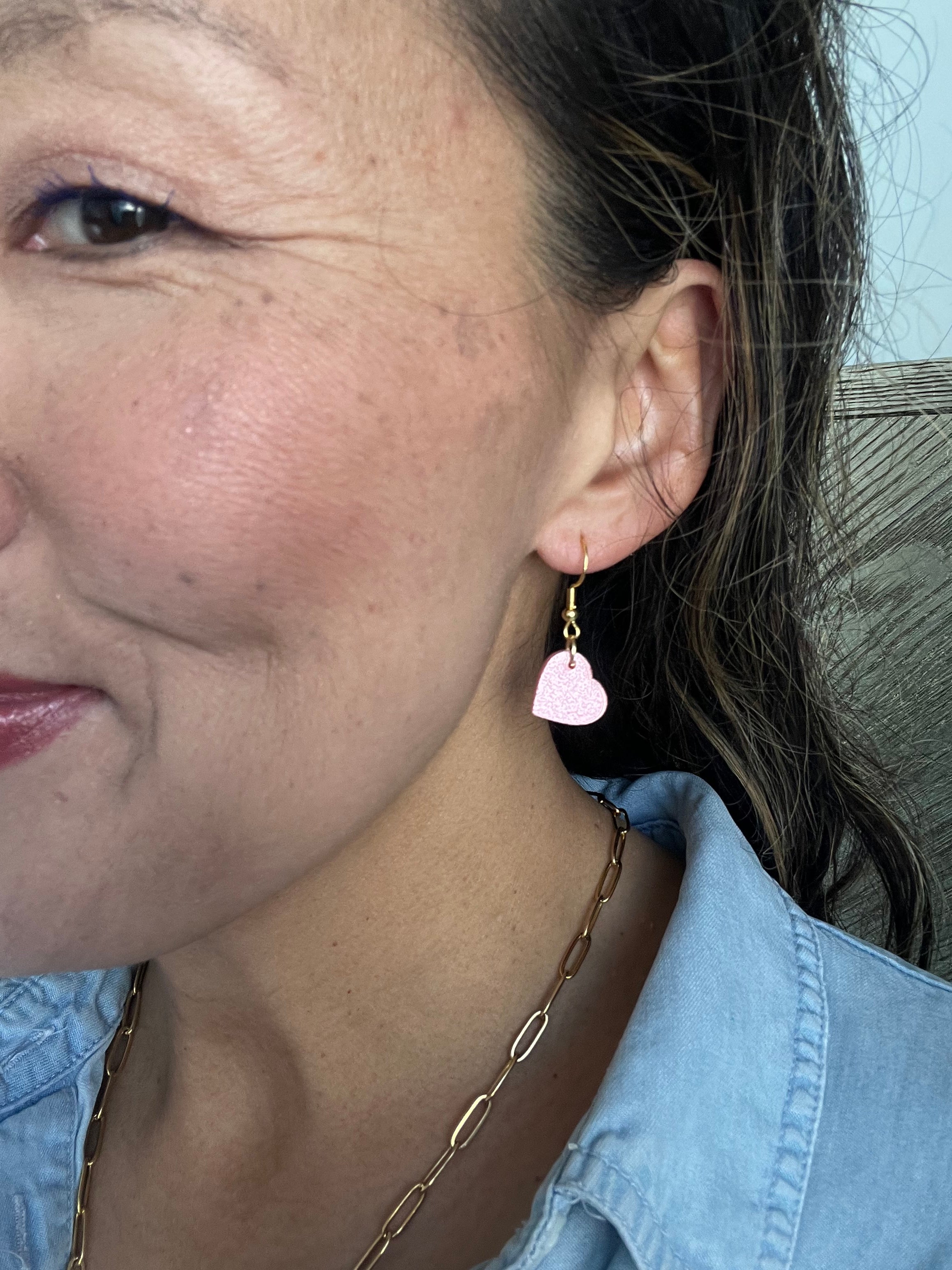 Sparkle Pink Acrylic Heart Earrings