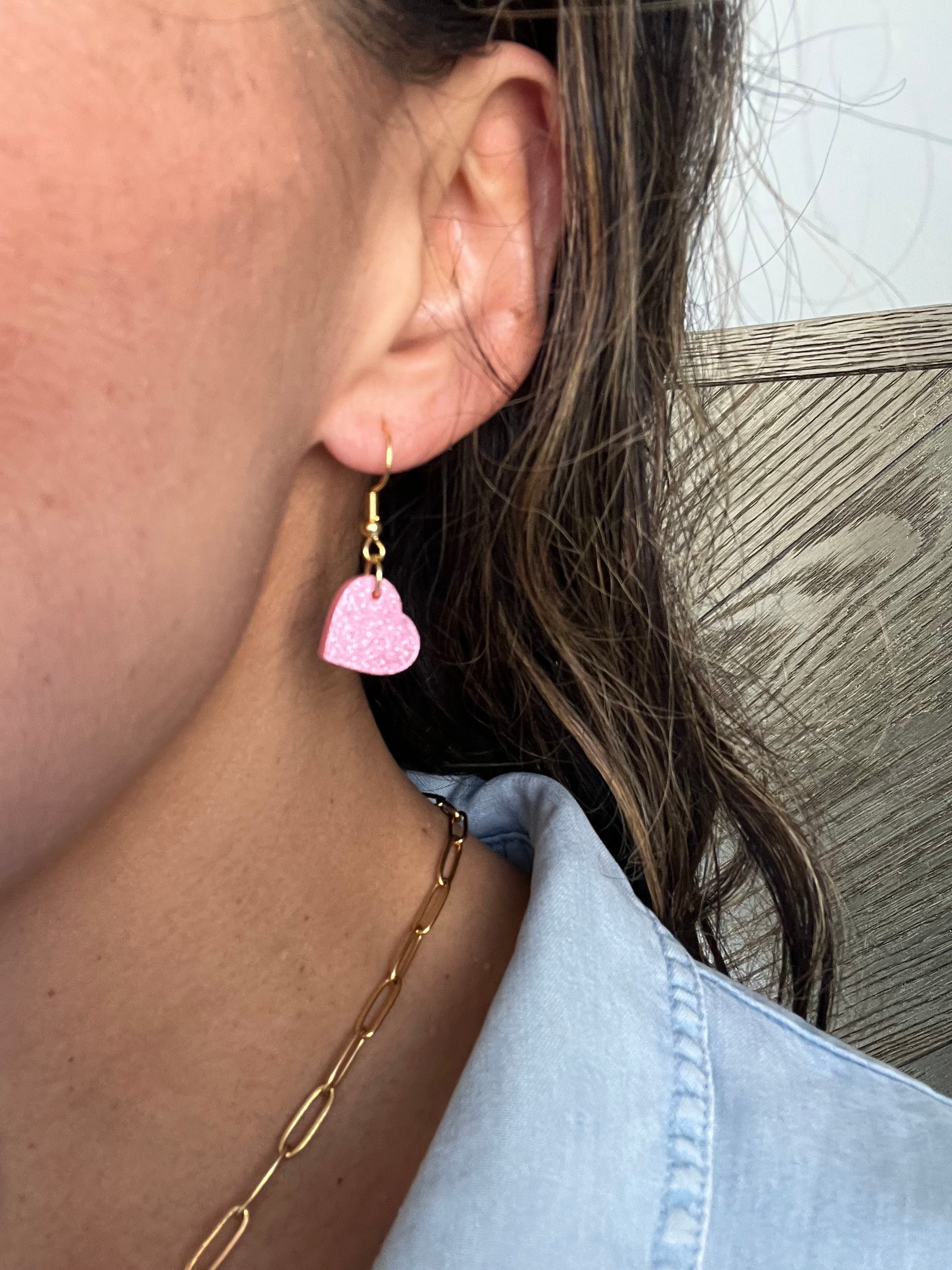 Sparkle Pink Acrylic Heart Earrings