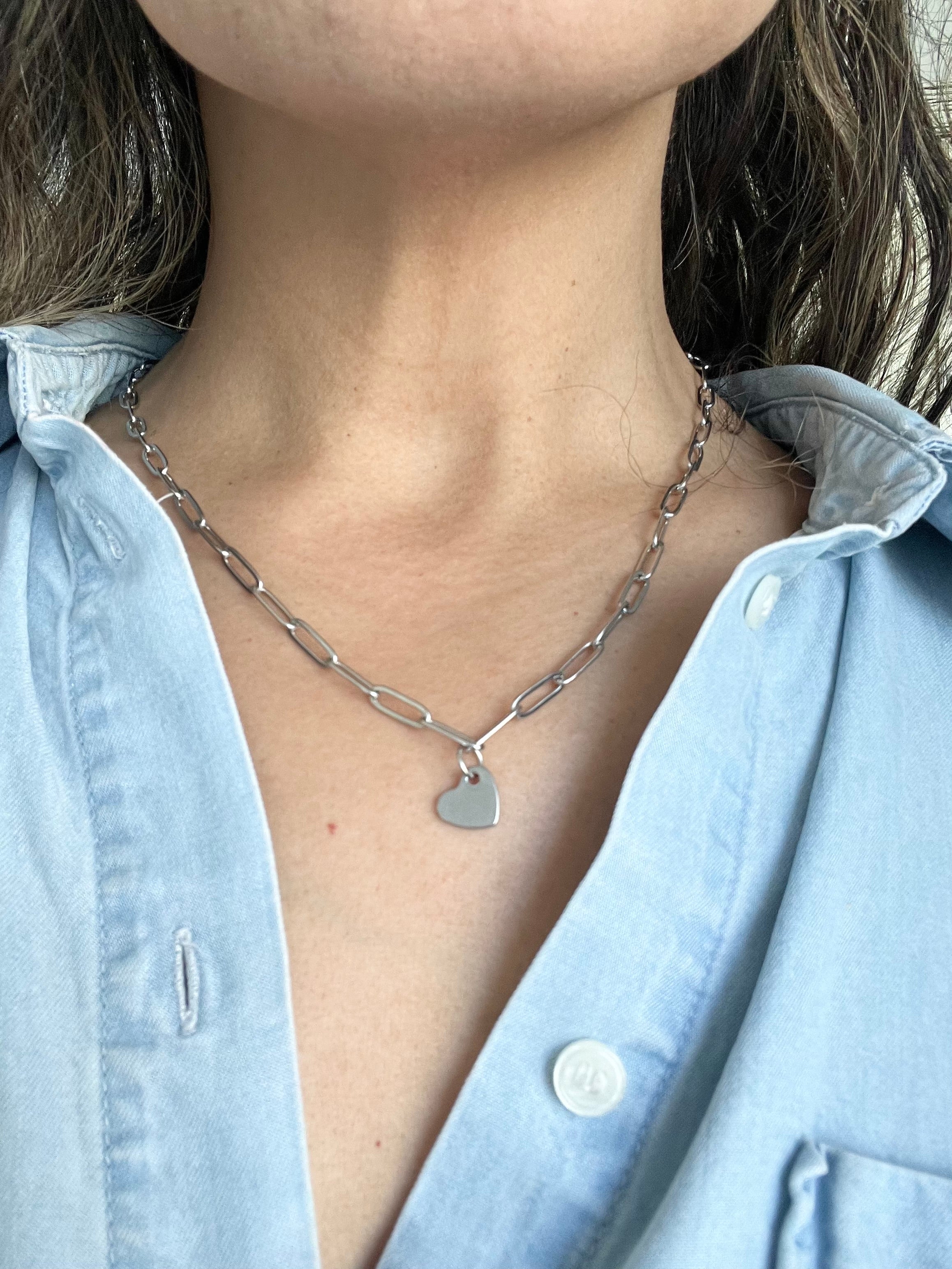 Stainless Steel Charlotte Chain Necklace with Heart Charm