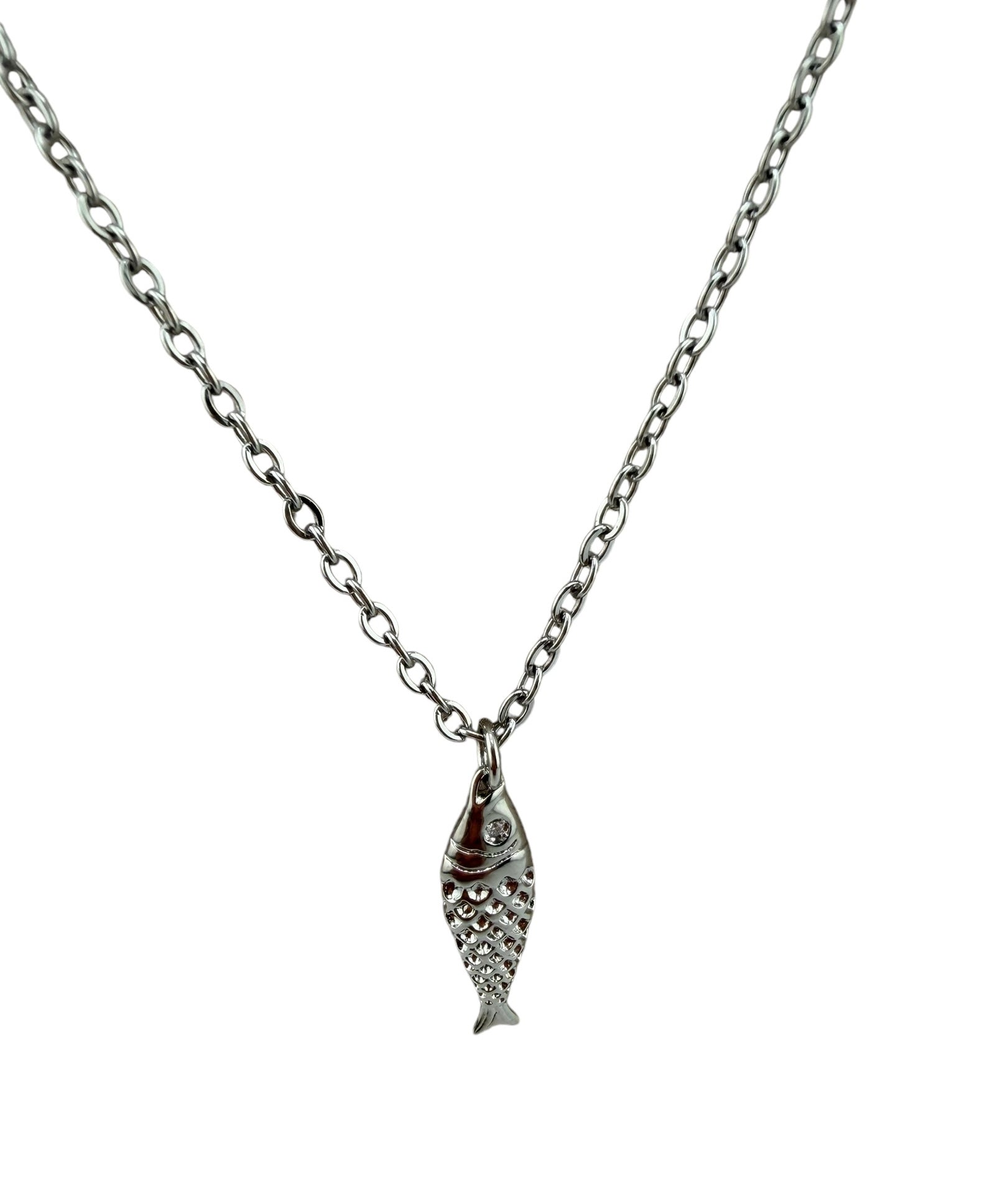 Silver Fish Pendant Necklace