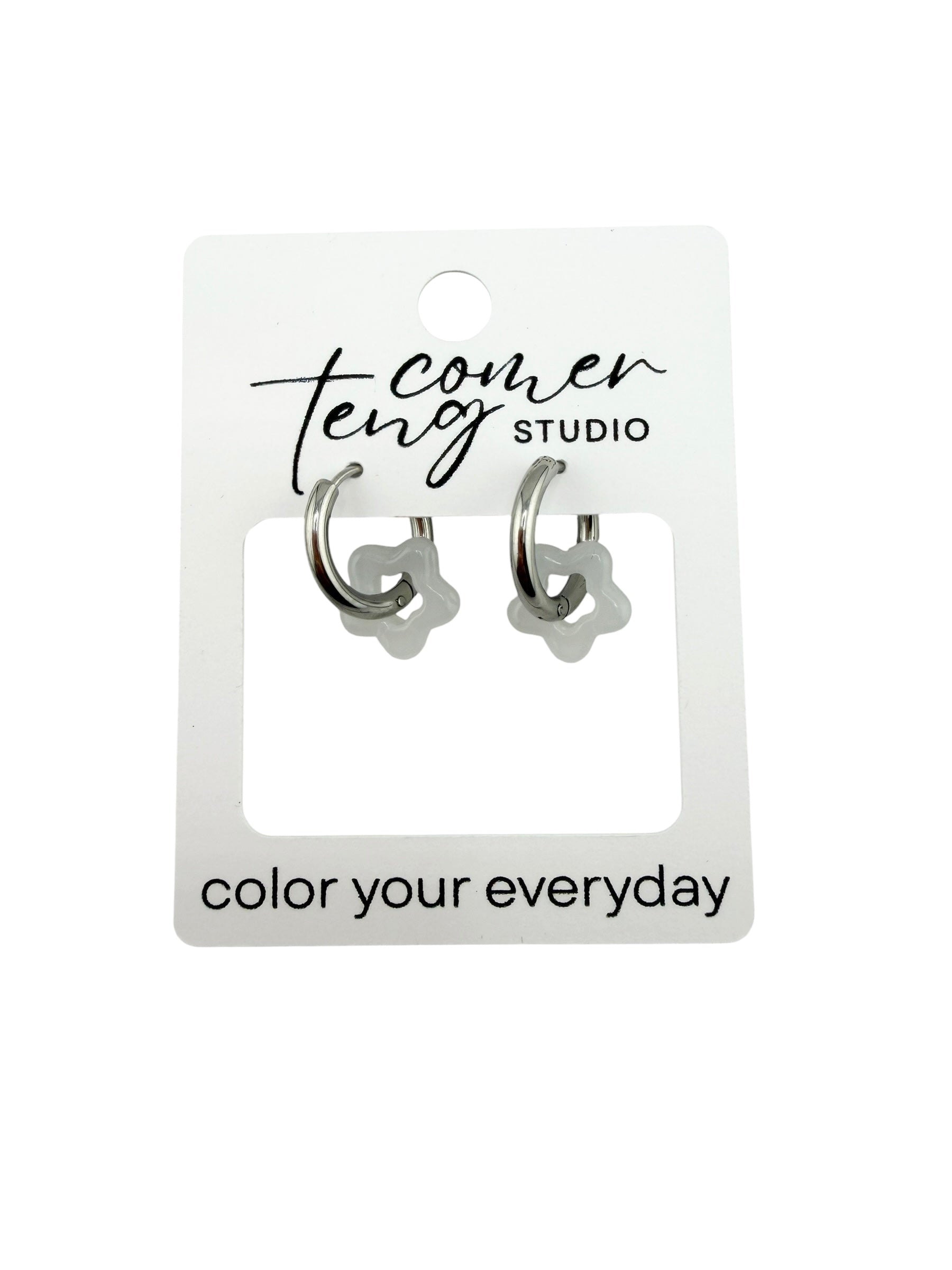 Jade-Inspired Glass Flower Charm Hoops