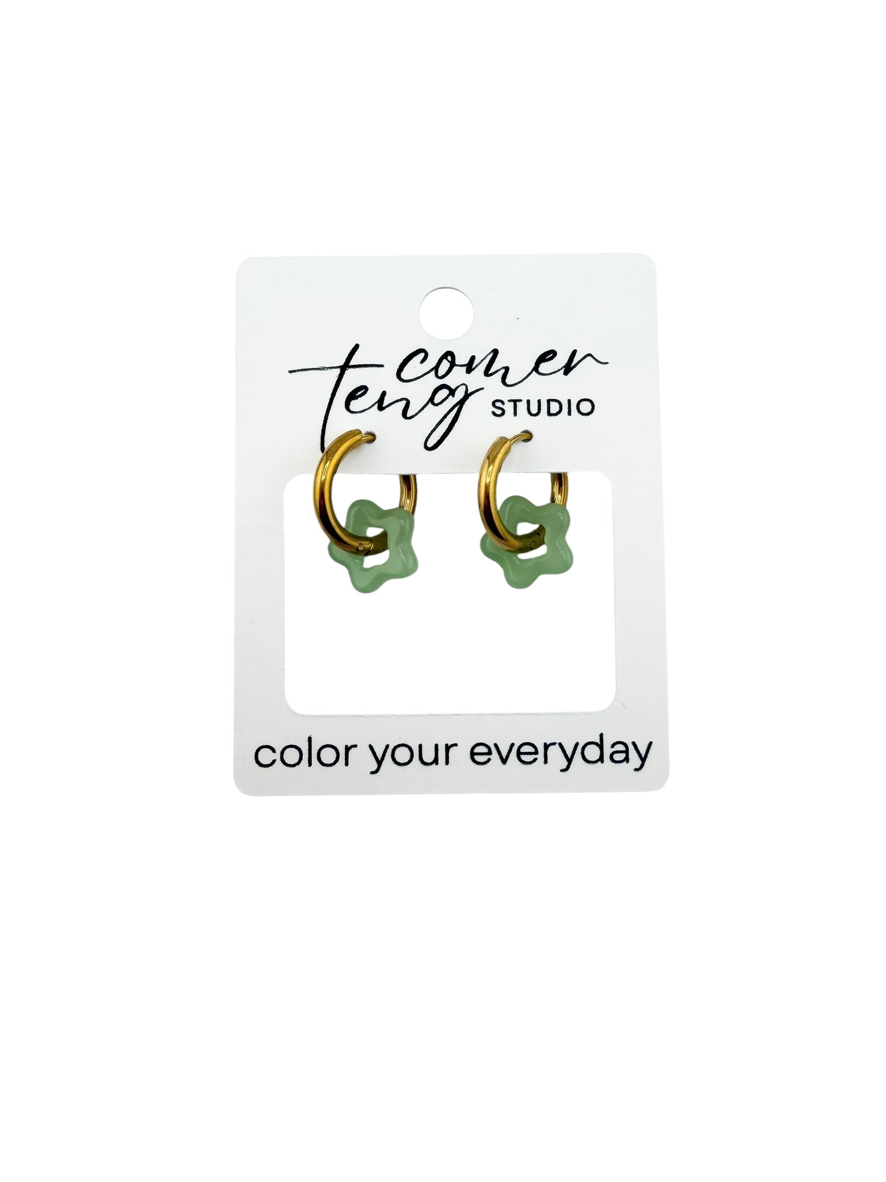 Jade-Inspired Glass Flower Charm Hoops