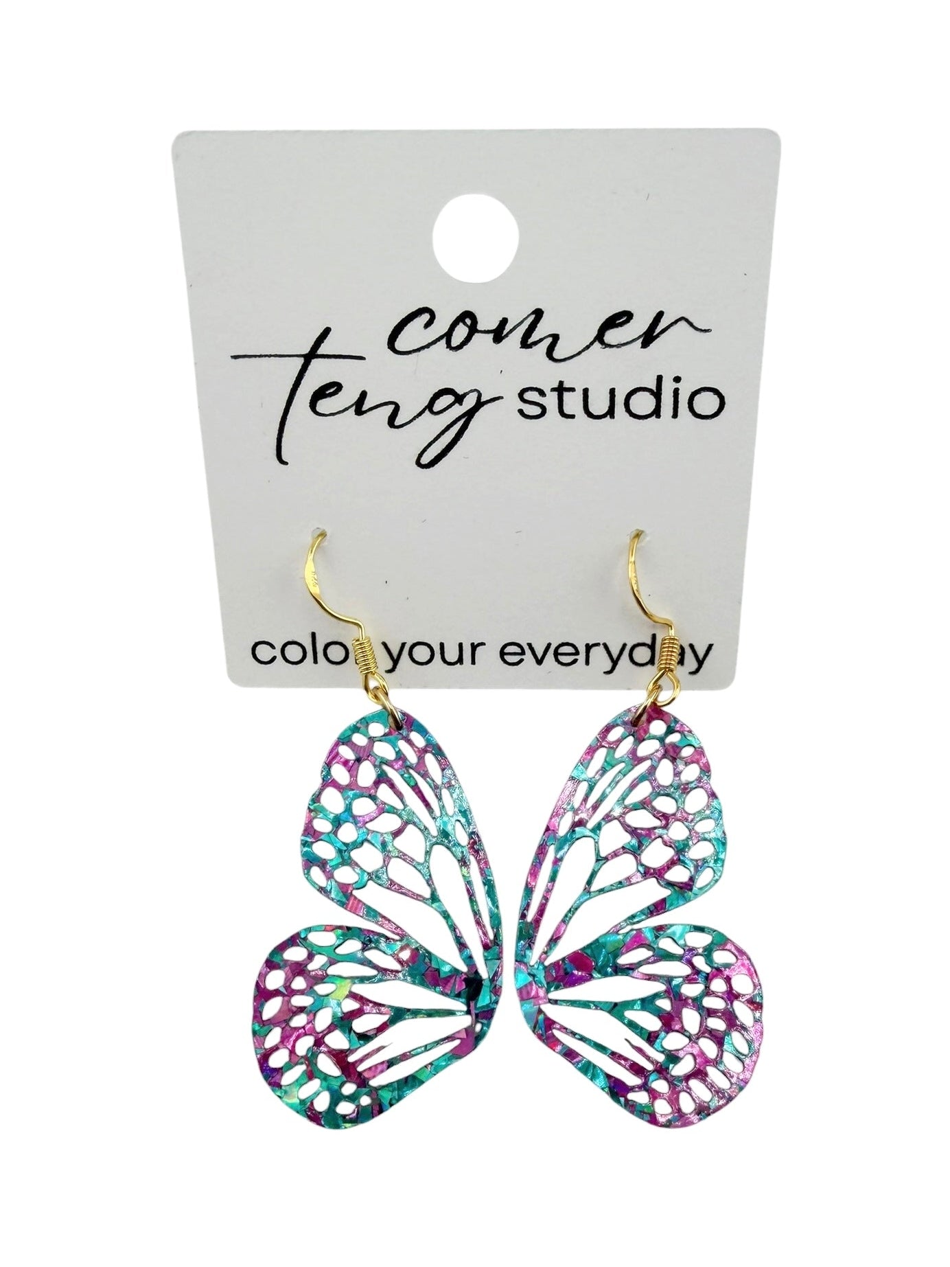 Sparkle Fuchsia & Turquoise Mini Butterfly Earrings