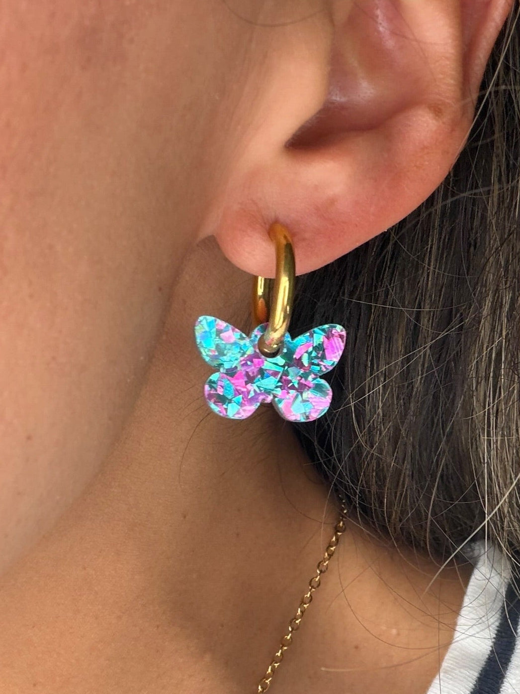 Sparkle Fuchsia & Turquoise Butterfly Charm Earrings