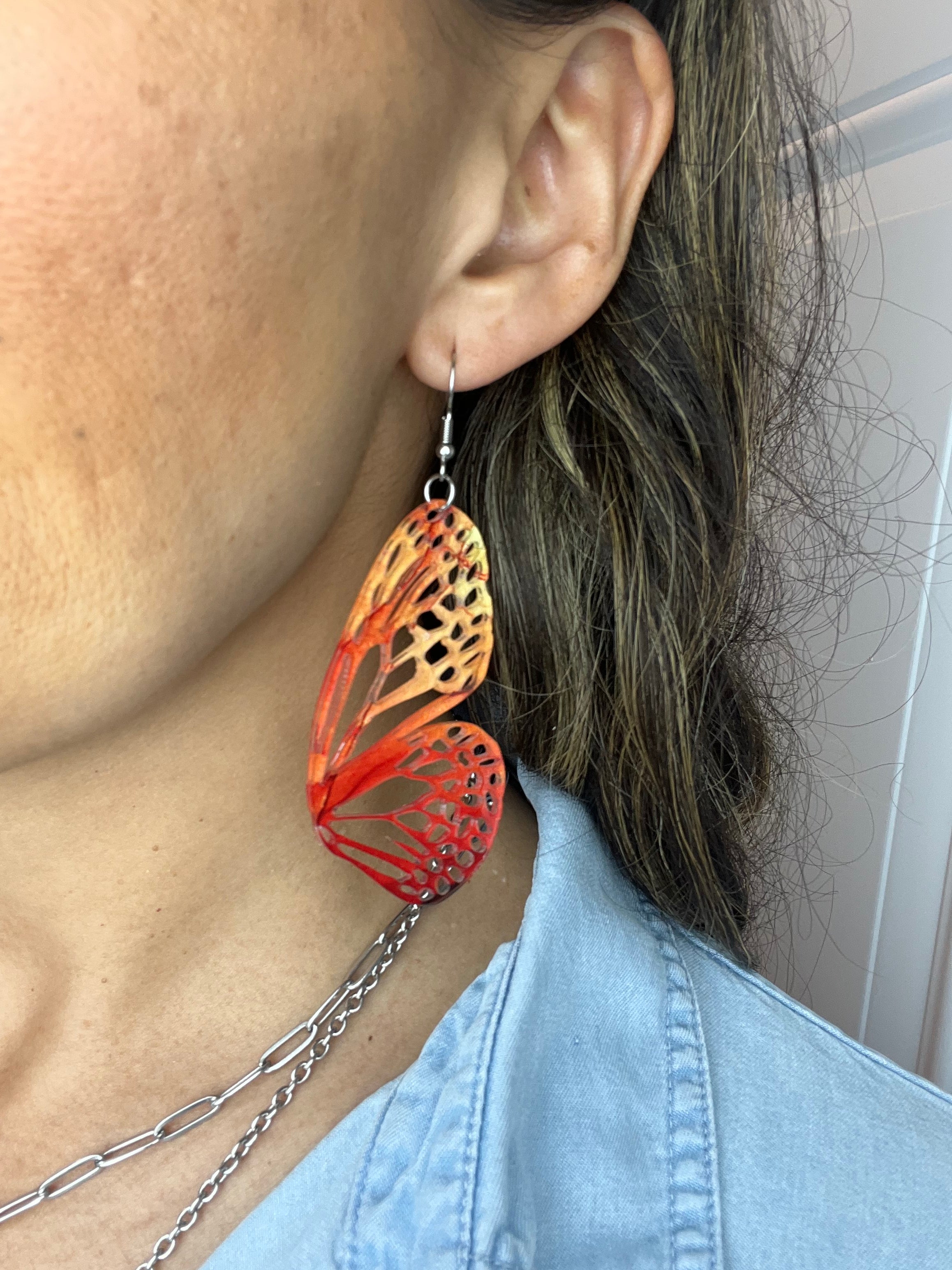 Wings of Emberglow – Red & Yellow Butterfly Earrings in Three Sizes