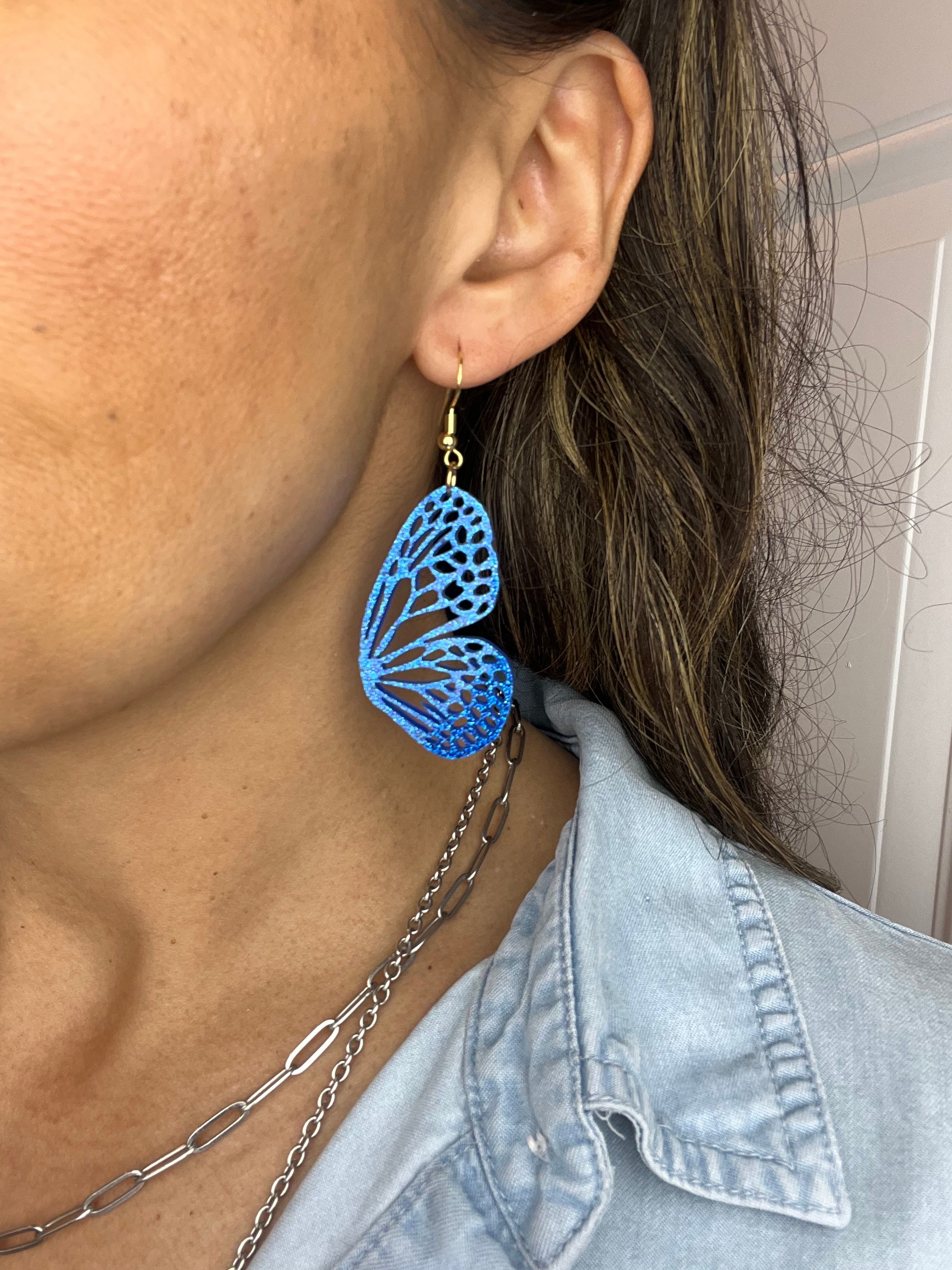 Royal Blue Mini Sparkle Acrylic Butterfly Wing Earrings