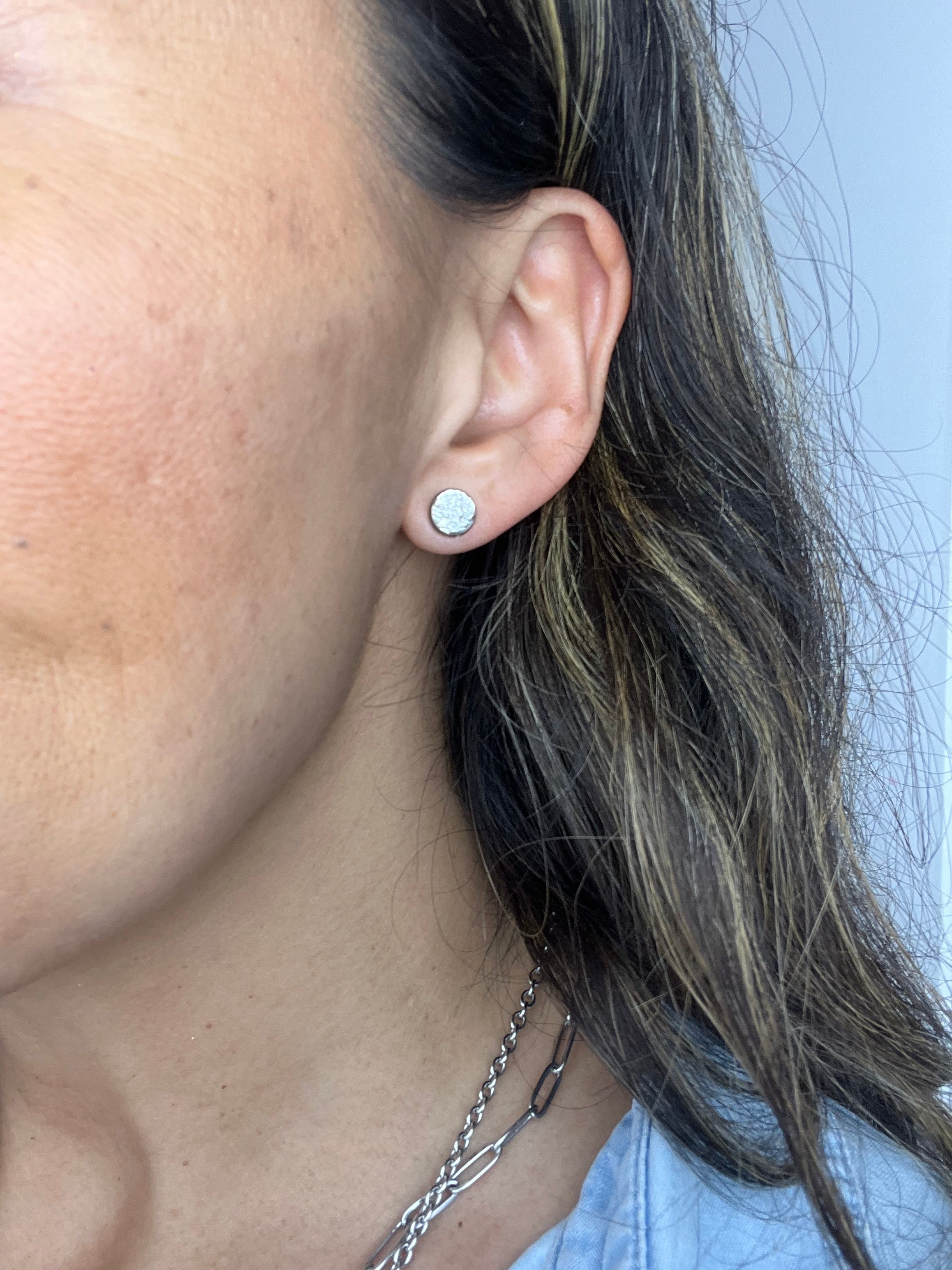 Mini Leather Stud Earrings in Stainless Steel