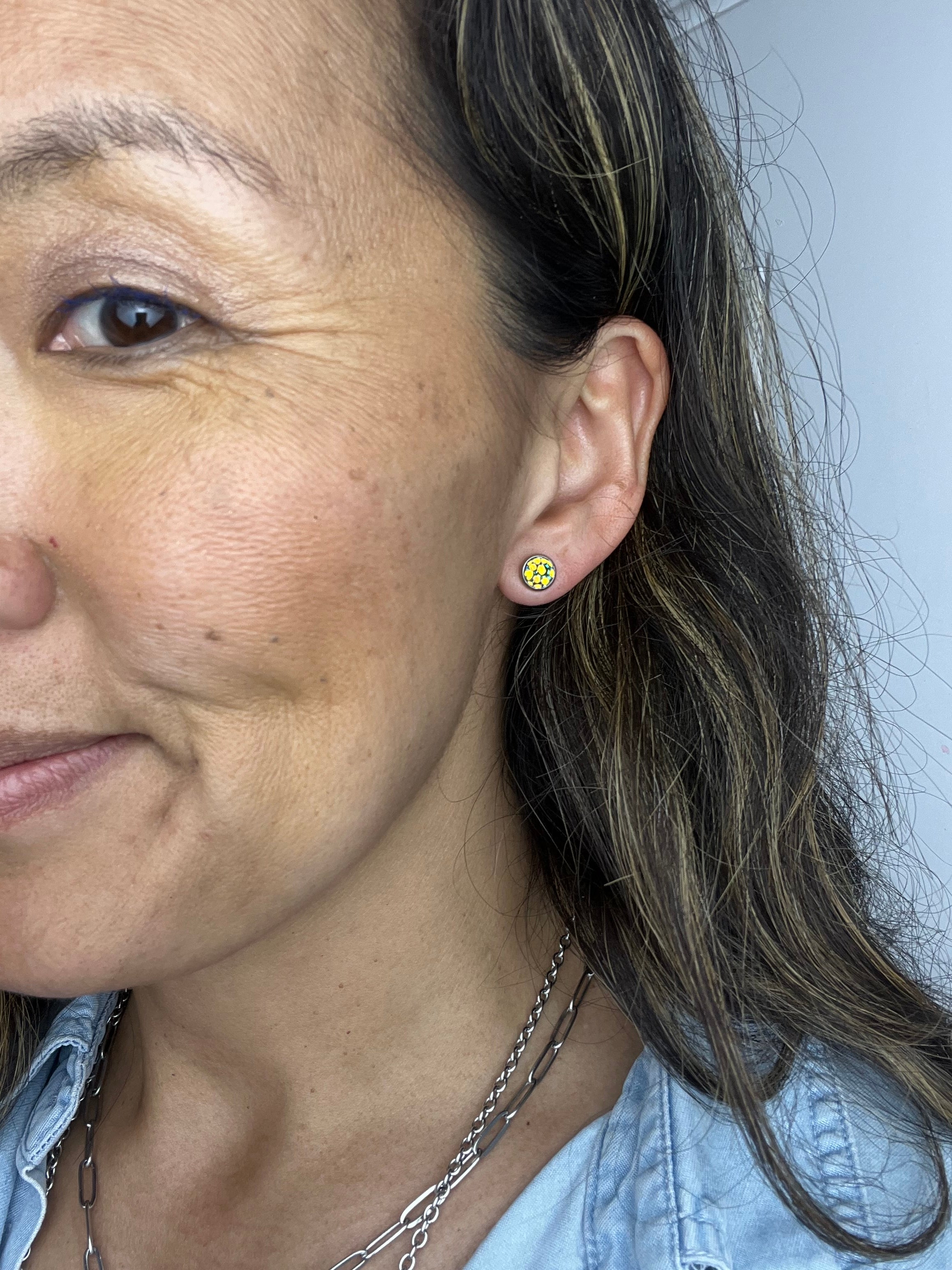 Mini Leather Stud Earrings in Stainless Steel