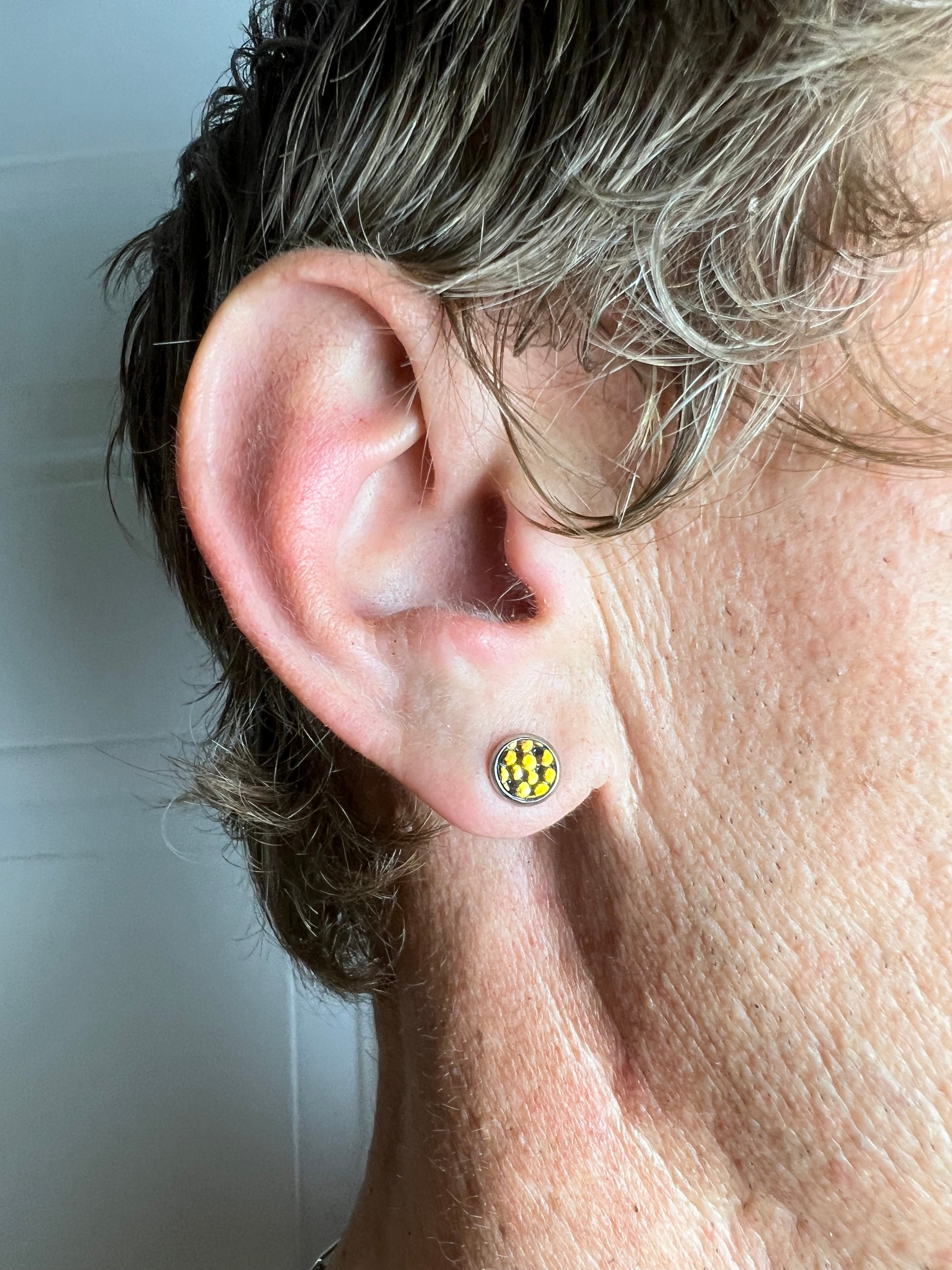 Mini Leather Stud Earrings in Stainless Steel