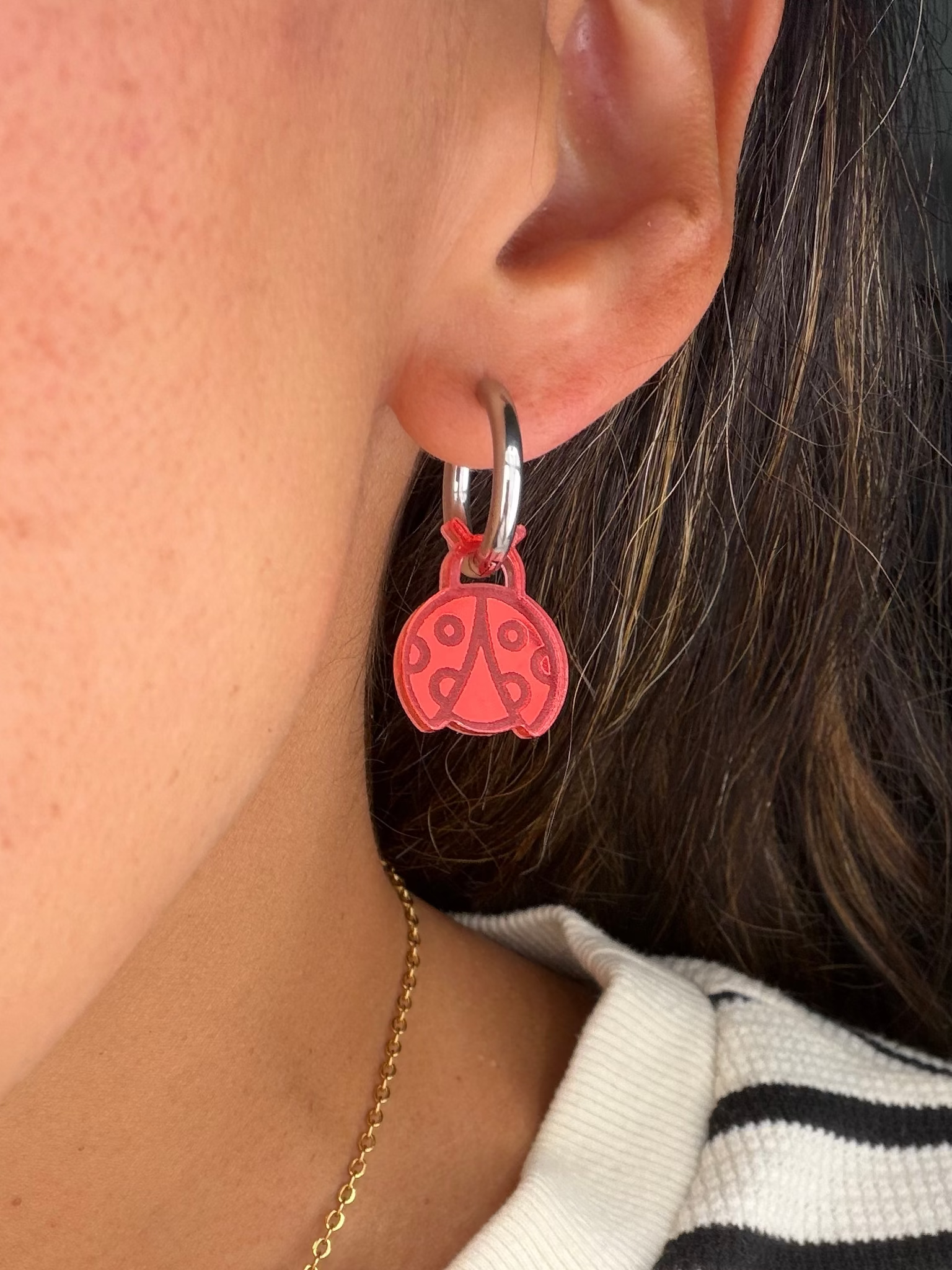 Ladybug Charm Hoop Earrings