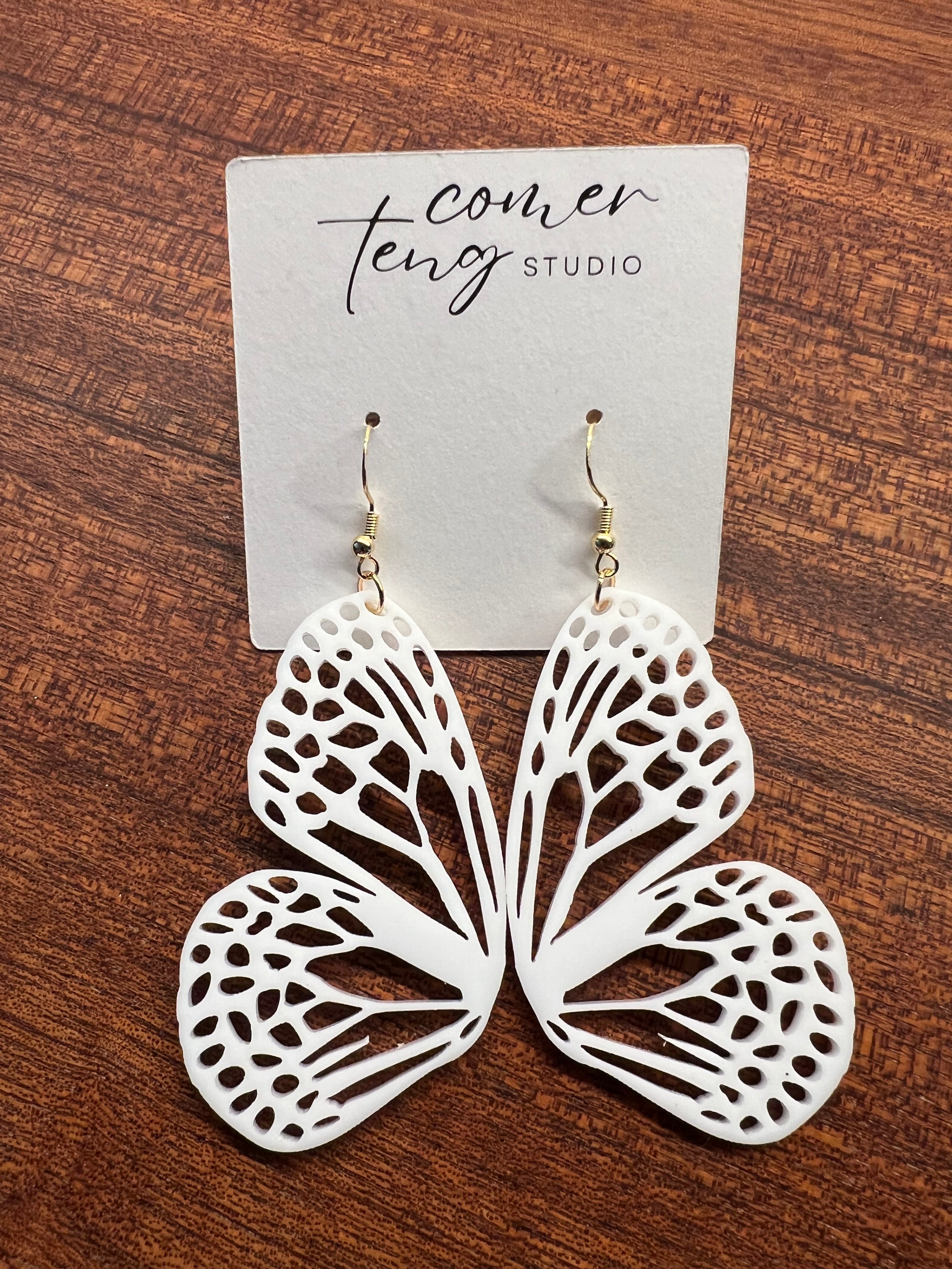 White Acrylic Butterfly Earrings