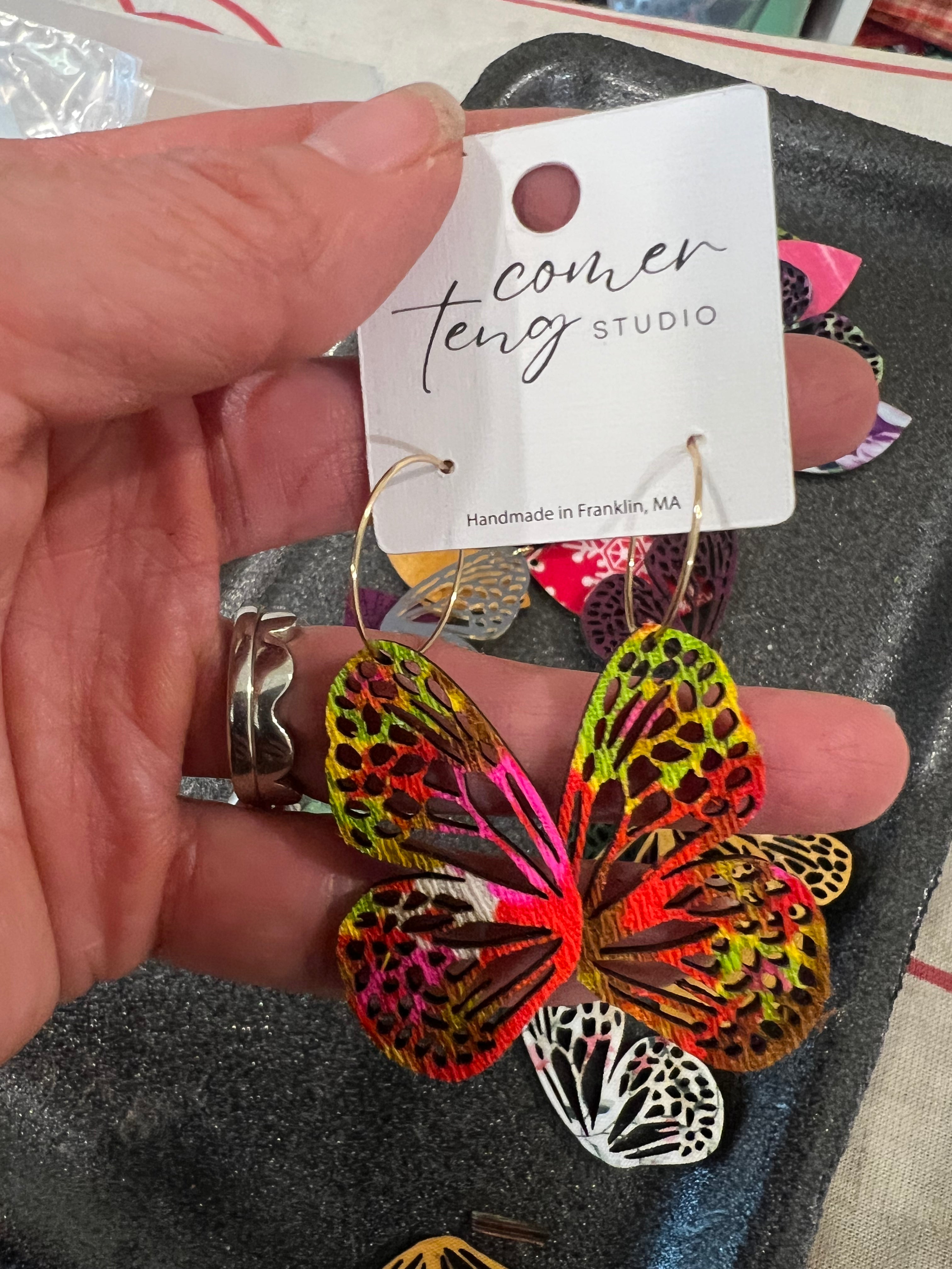 Two-Sided Mini Butterfly Hoop Earrings