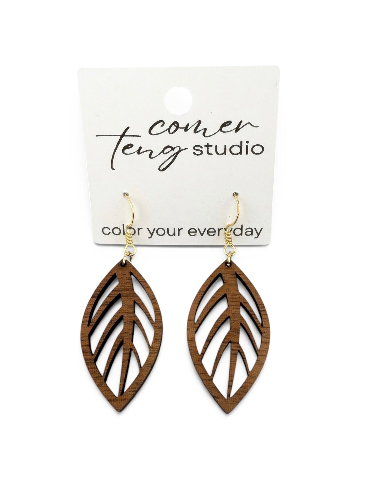 Wooden Cutout Leaf Earrings
