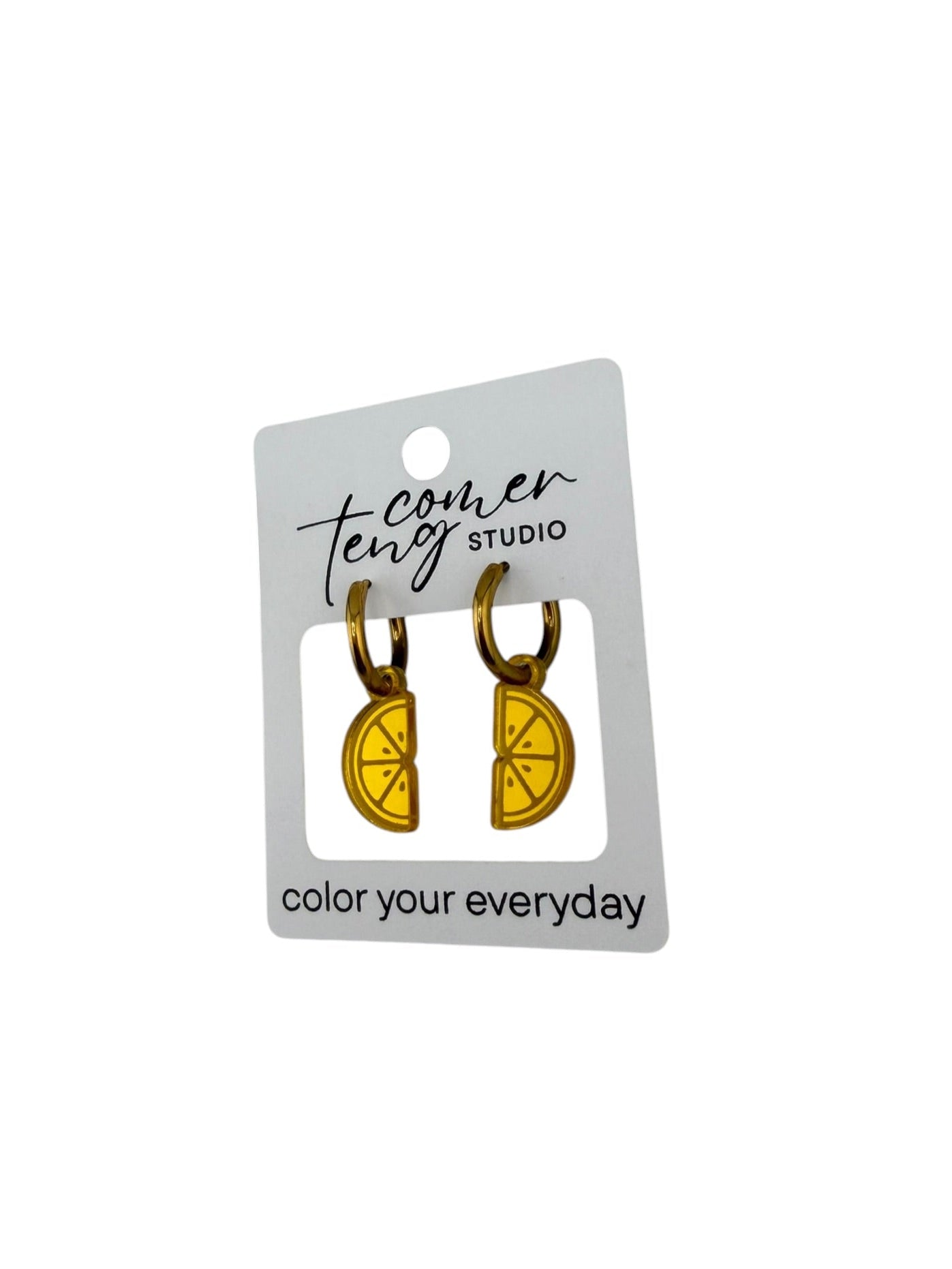 Lemon Slice Charm Hoop Earrings