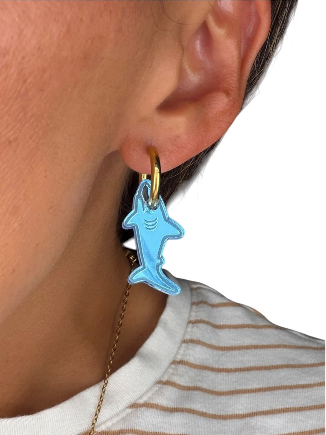 Blue Shark Charm Hoop Earrings