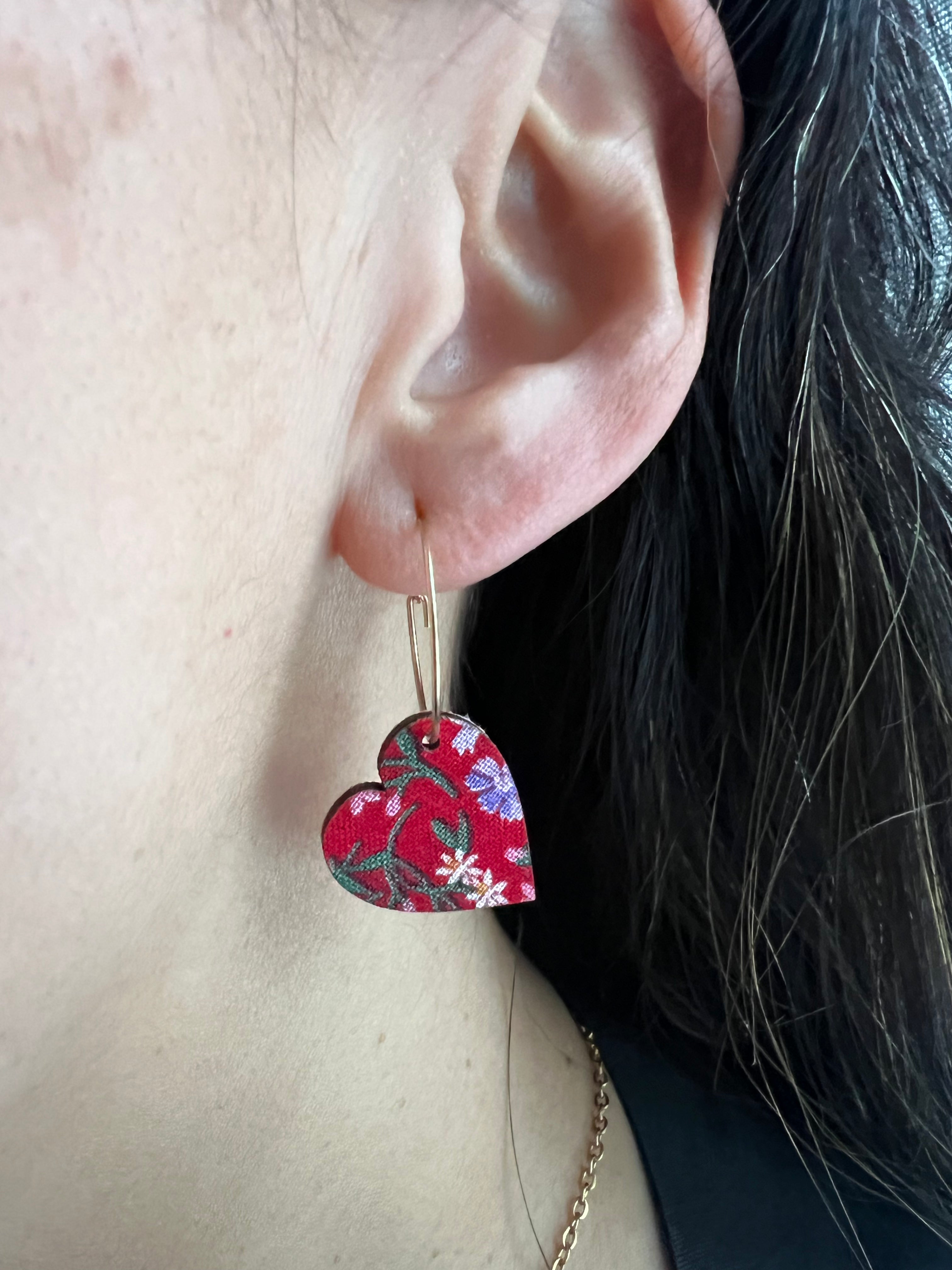 Bloom & Blush Hearts – Upcycled Double-Sided Heart Hoop Earrings