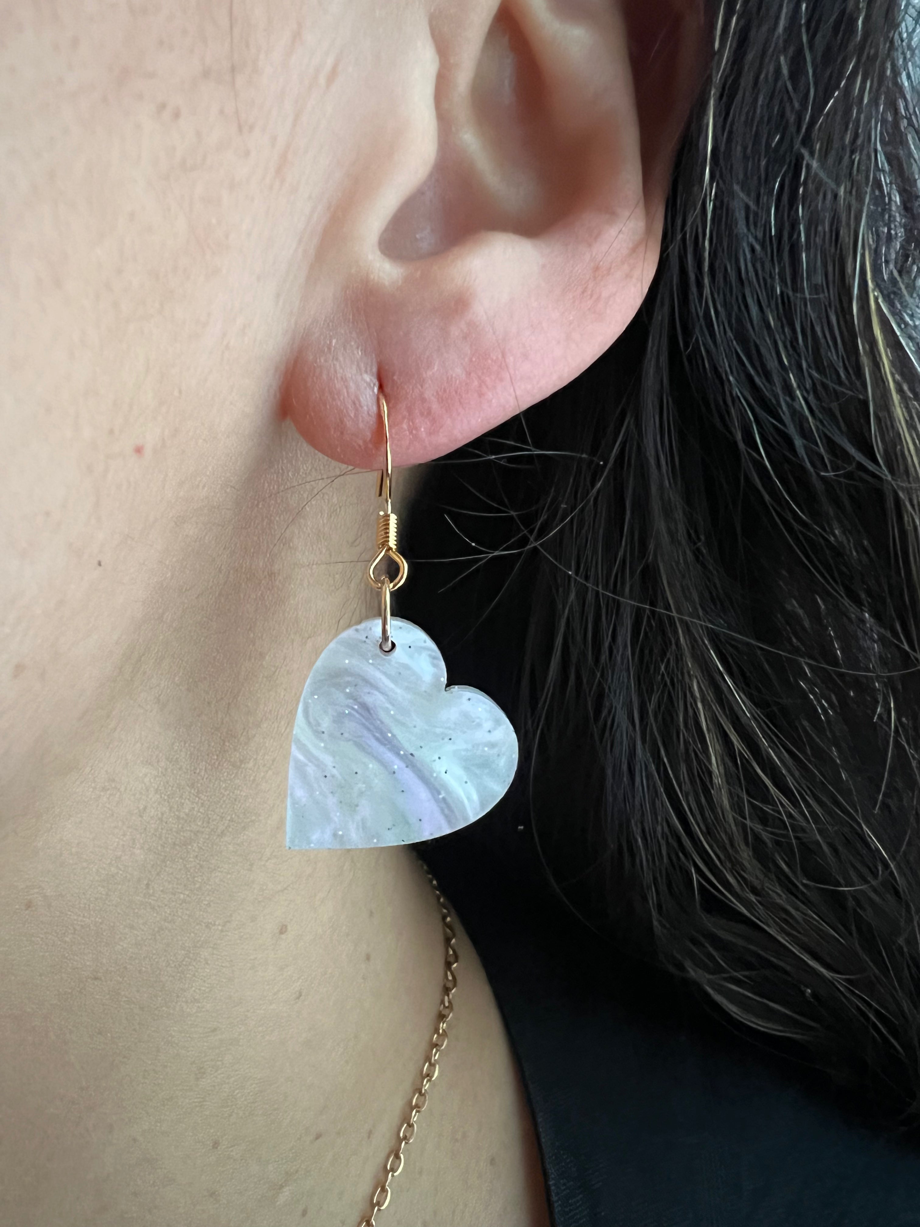 Sparkle White Pearl Acrylic Heart Earrings